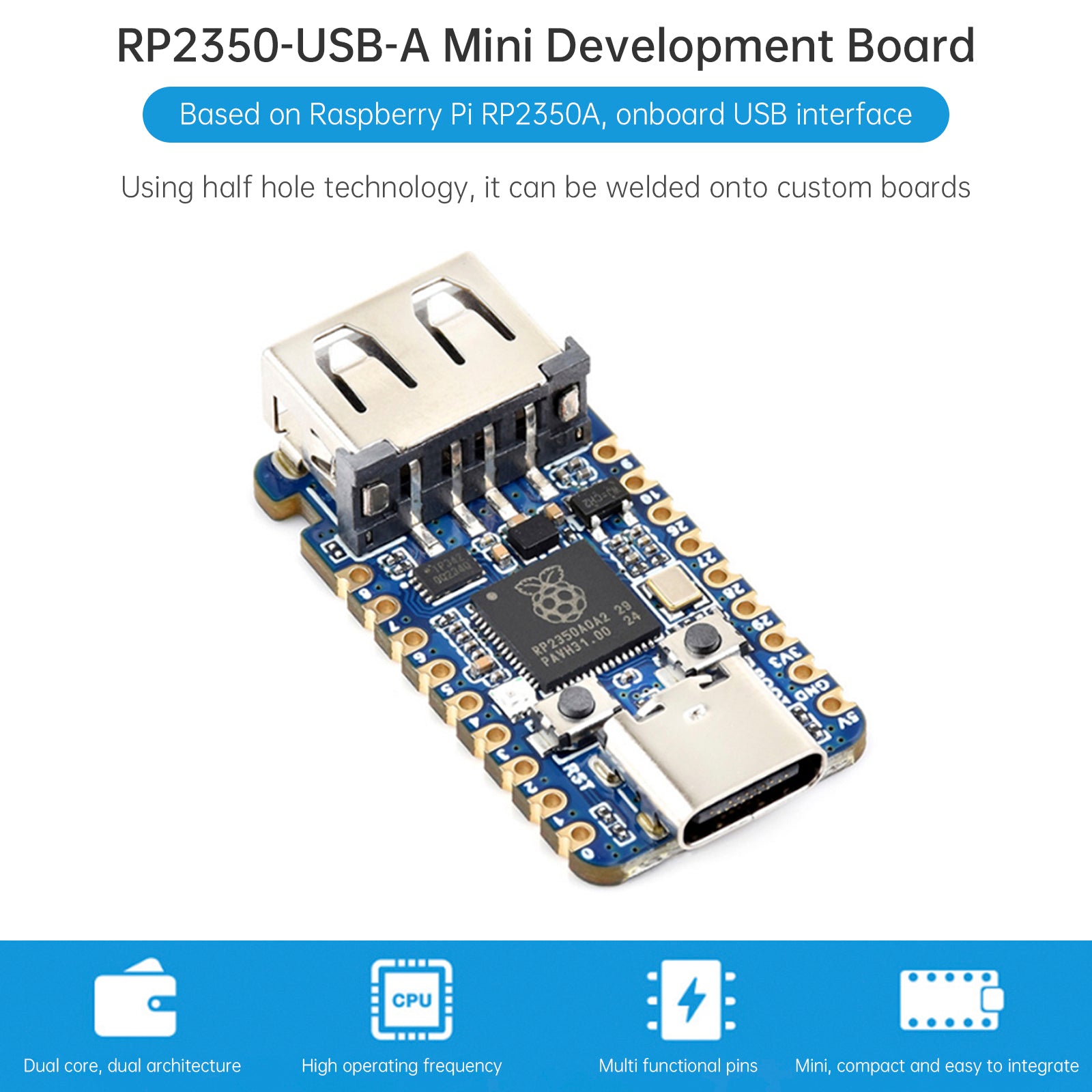 Raspberry Pi RP2350A USB-ontwikkelbord Microcontroller met dubbele architectuur