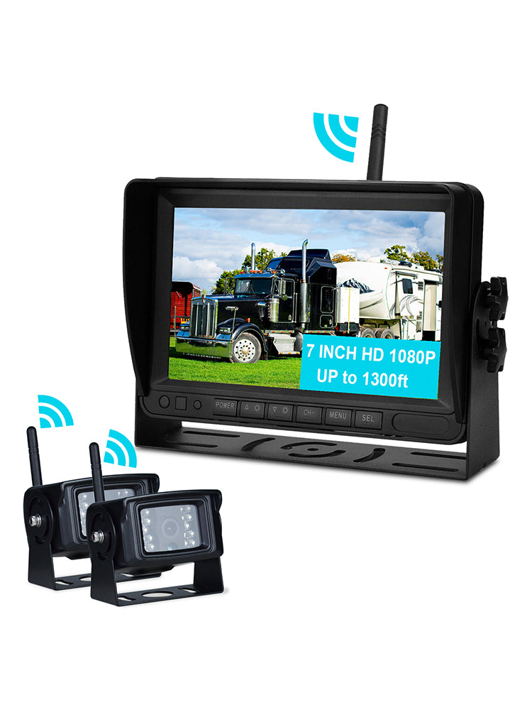 7" AHD 1080P draadloze 2CH achteruitrijcamera-kit voor vrachtwagentrailers