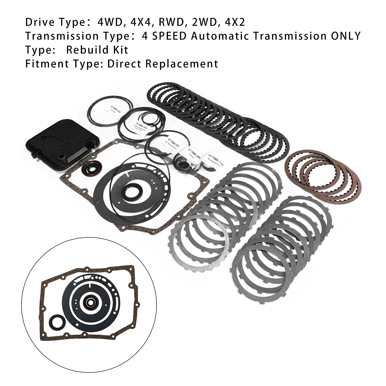 42rle Transmission Super Master Rebuild Kit 03-Up Filtre Gaskets Plaques de bague
