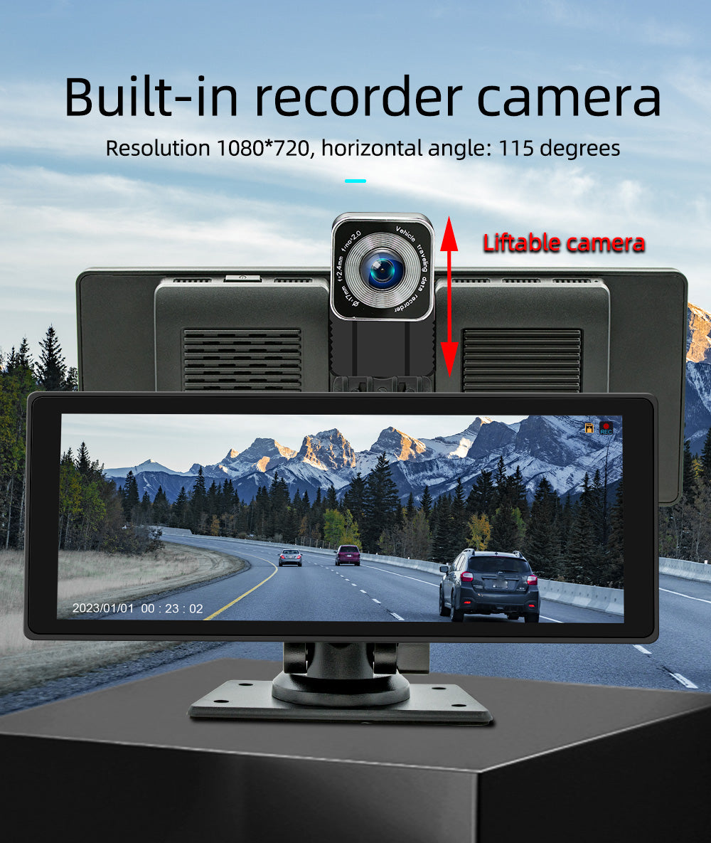 10.26" Draadloze CarPlay Bluetooth Radio FM Auto MP5 Speler AHD Recorder Camera