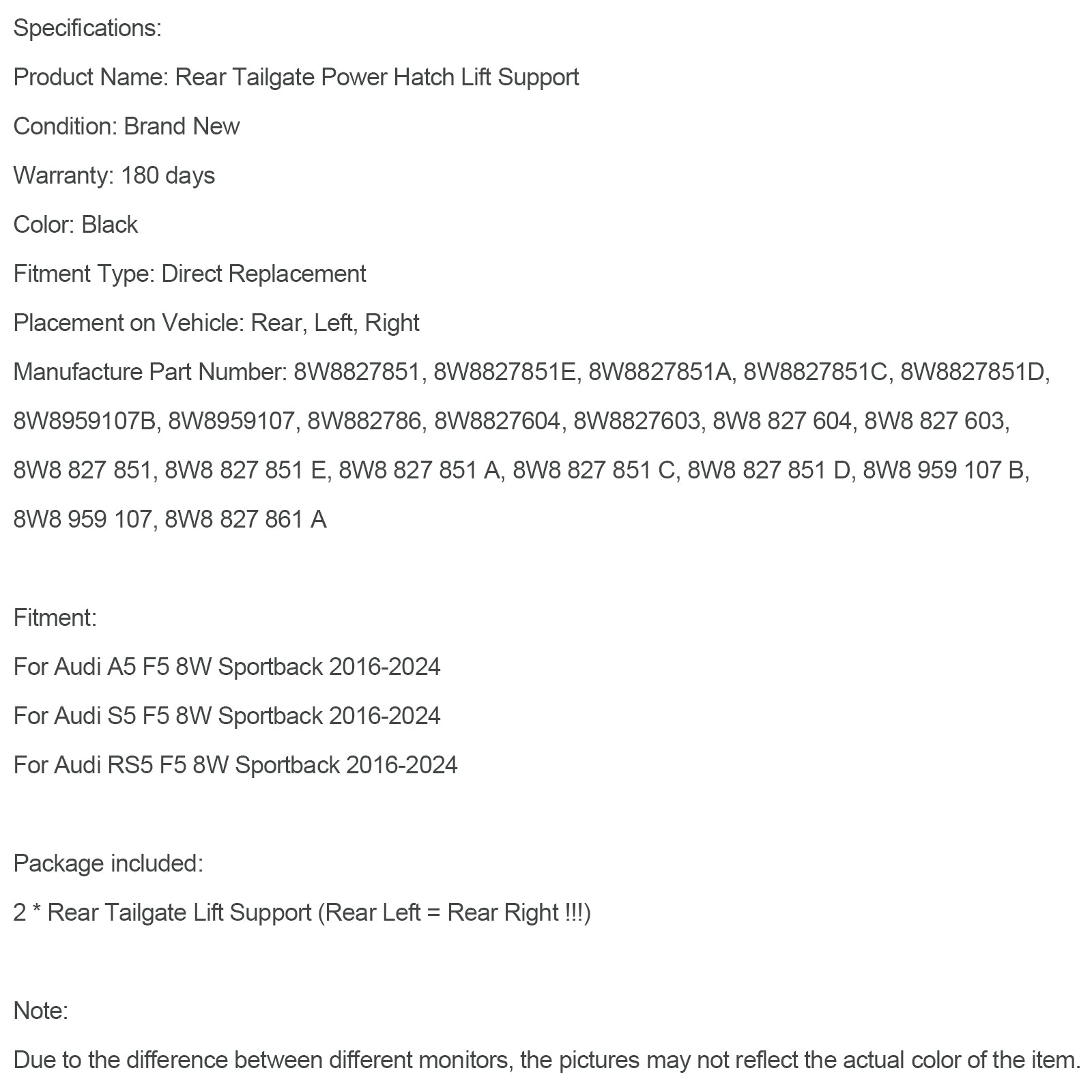 Audi A5 Sportback 2016-2024 Elektrické zdvíhanie zadných dverí 8W8827851 8W8959107