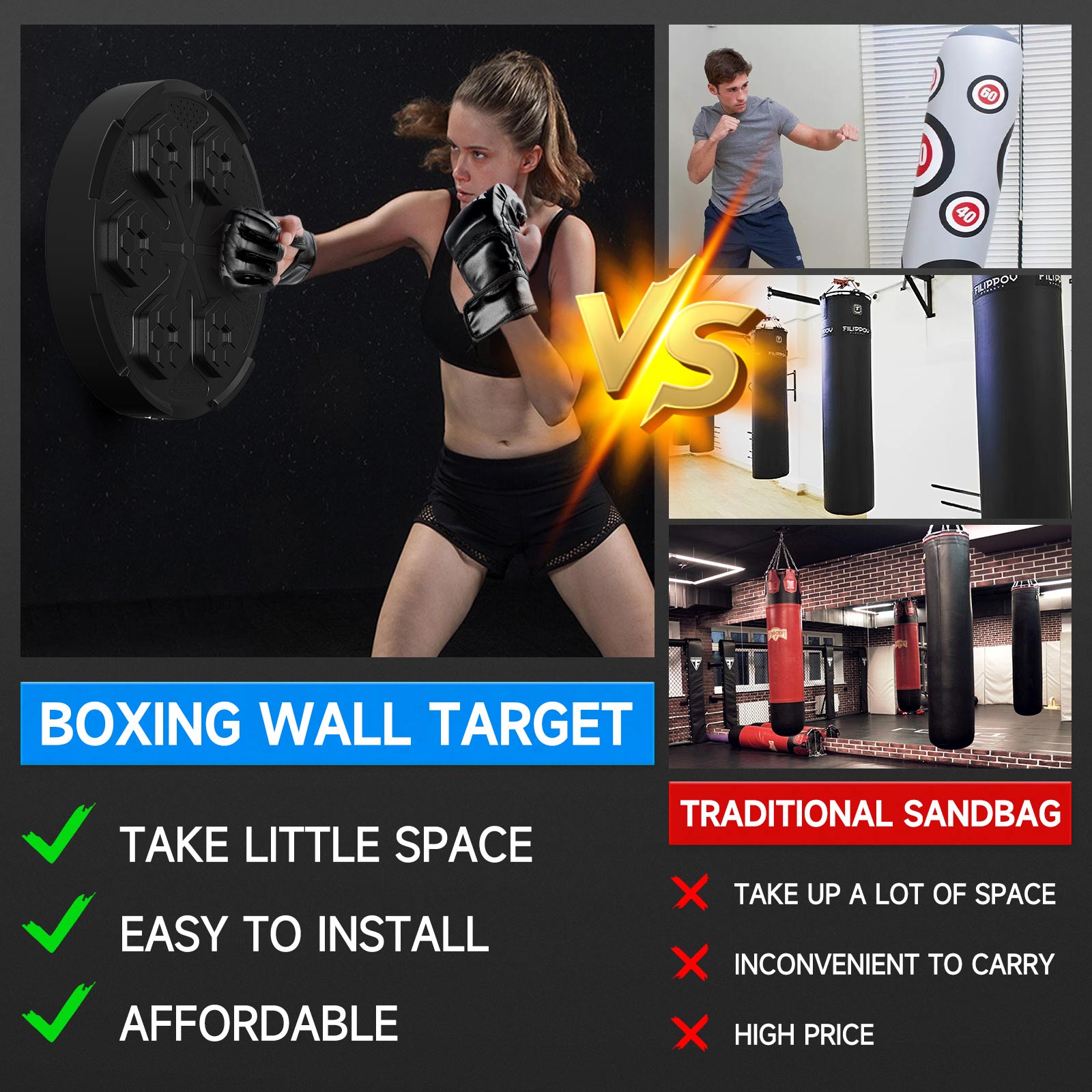 Target de boxe murale cible Bluetooth Music Indoor React Exercice Machine