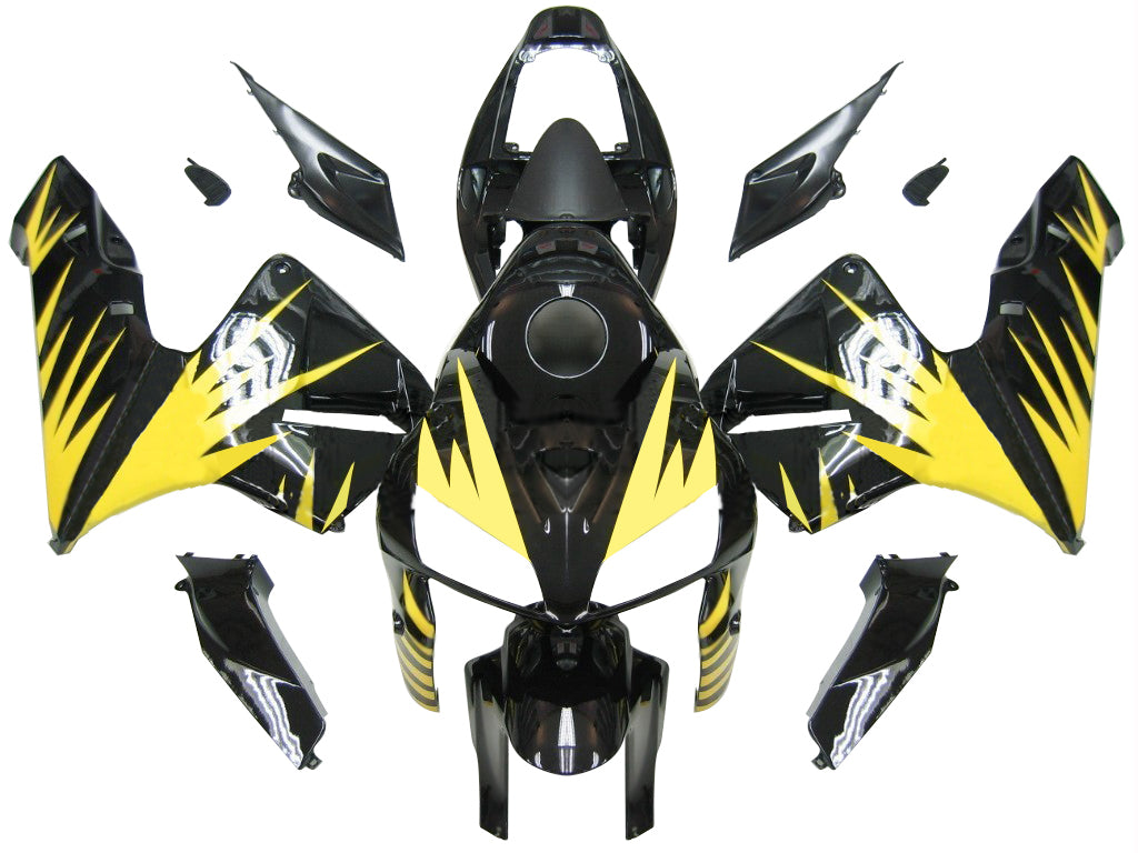Honda CBR 600 RR 2005-2006 Noir & Carénages de course tribaux jaunes génériques