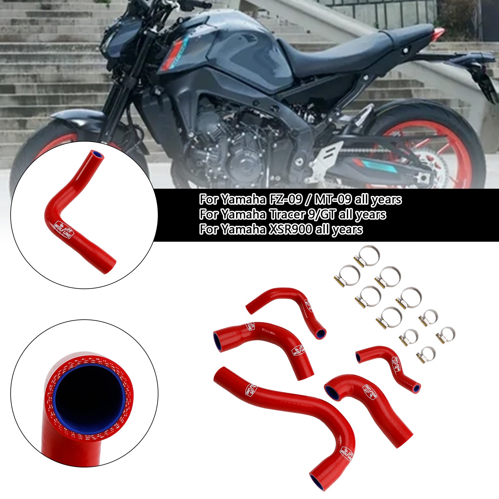 Yamaha MT-09 XSR900 TRACER 9/GT Todos os anos Silicone Radiator Coolant Mangueira