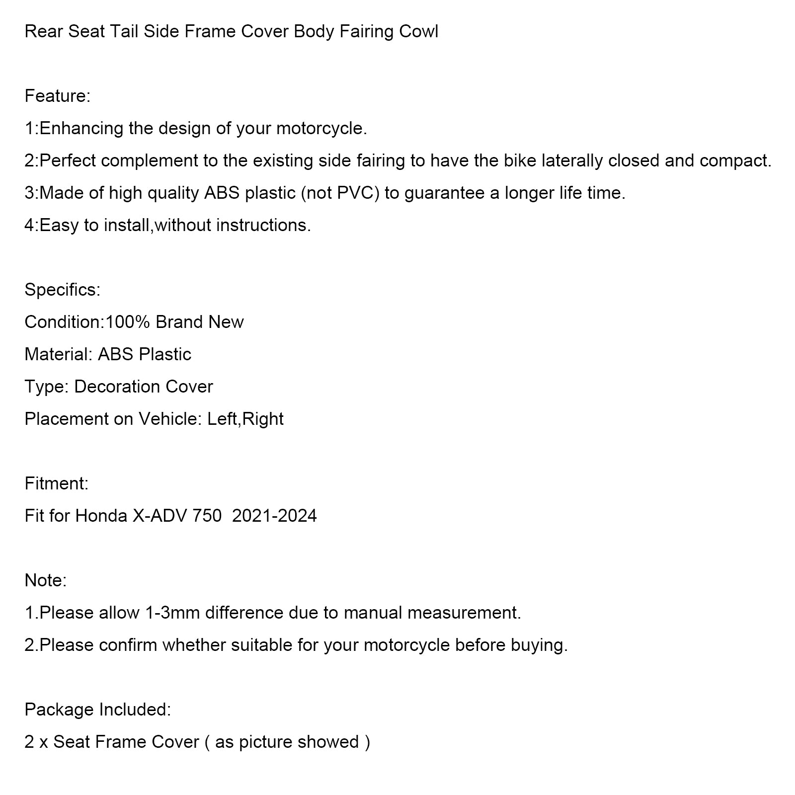 2021-2024 HONDA X-ADV 750 SIÈGE ARRIÈRE COUR SIDE COUR SIRMIÈRE COUR COURRING CAME