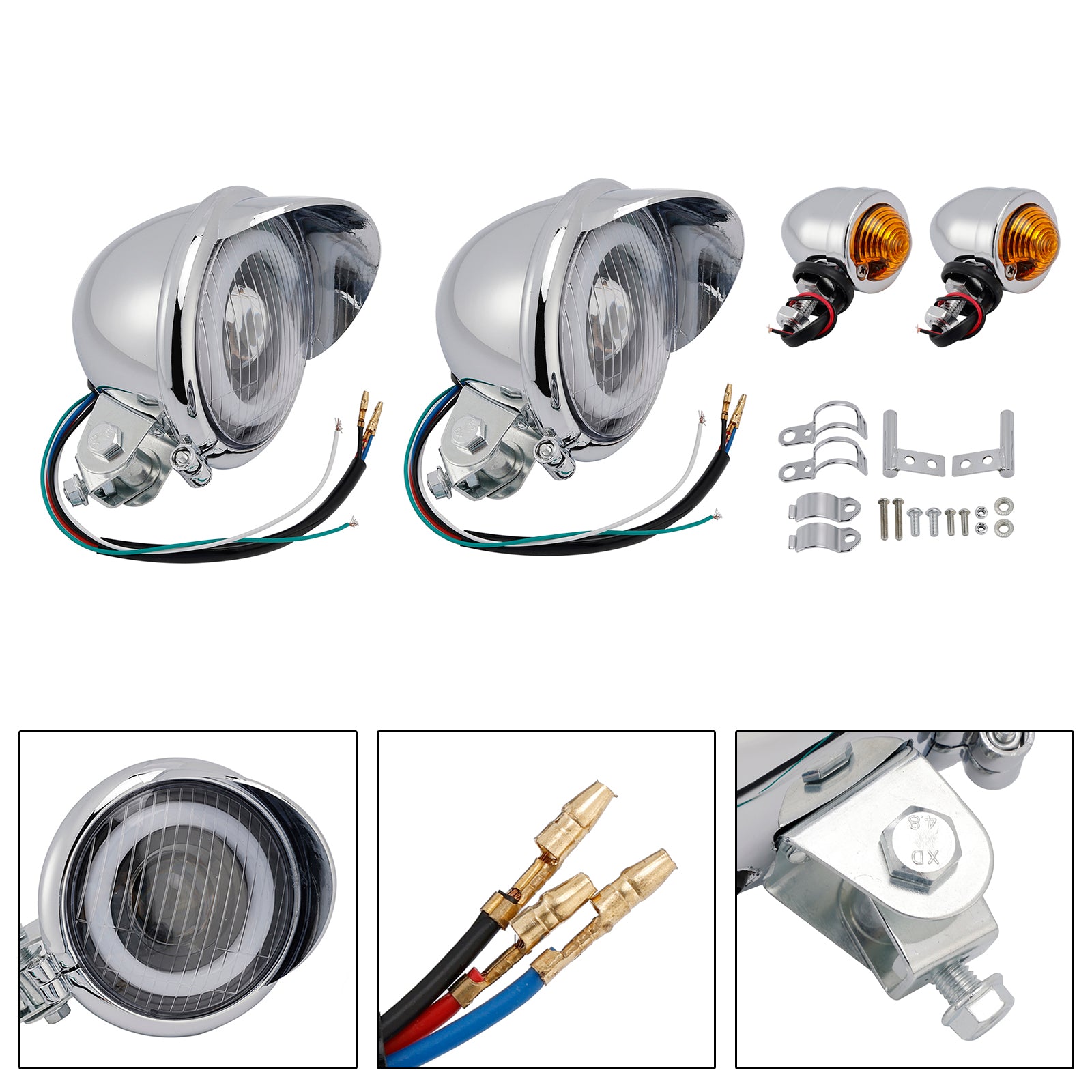 Motorcycle Beam Headlight Fog lampe personnalisée Chrome # D17 pour Racer Bobber Chopper