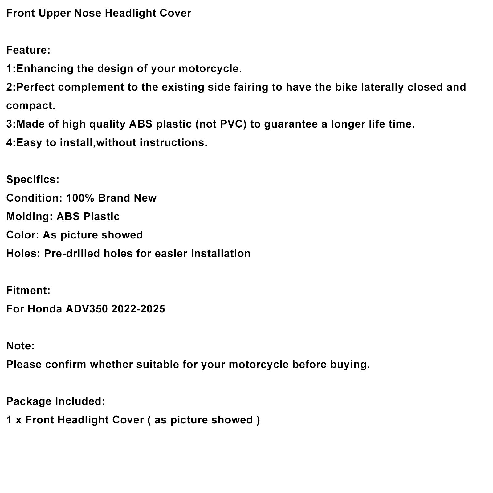 2022-2025 Honda ADV350 Front Nose Headlight Panel Cover Fairing