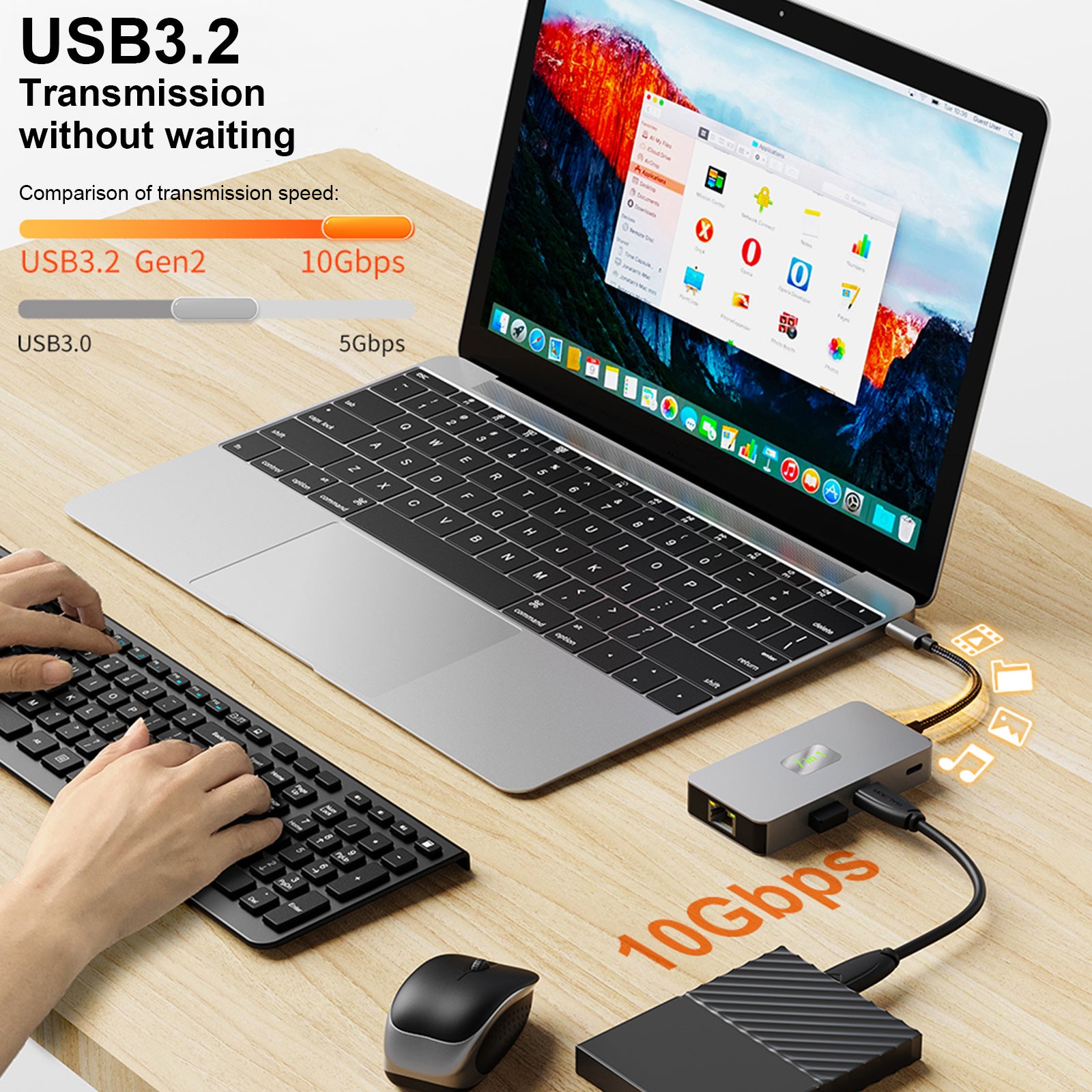 7 en 1 TYPE-CtoRJ45 2.5G 10G USB3.2 HDMI PD100W SD TF Interfaz Hub Adaptador Dock