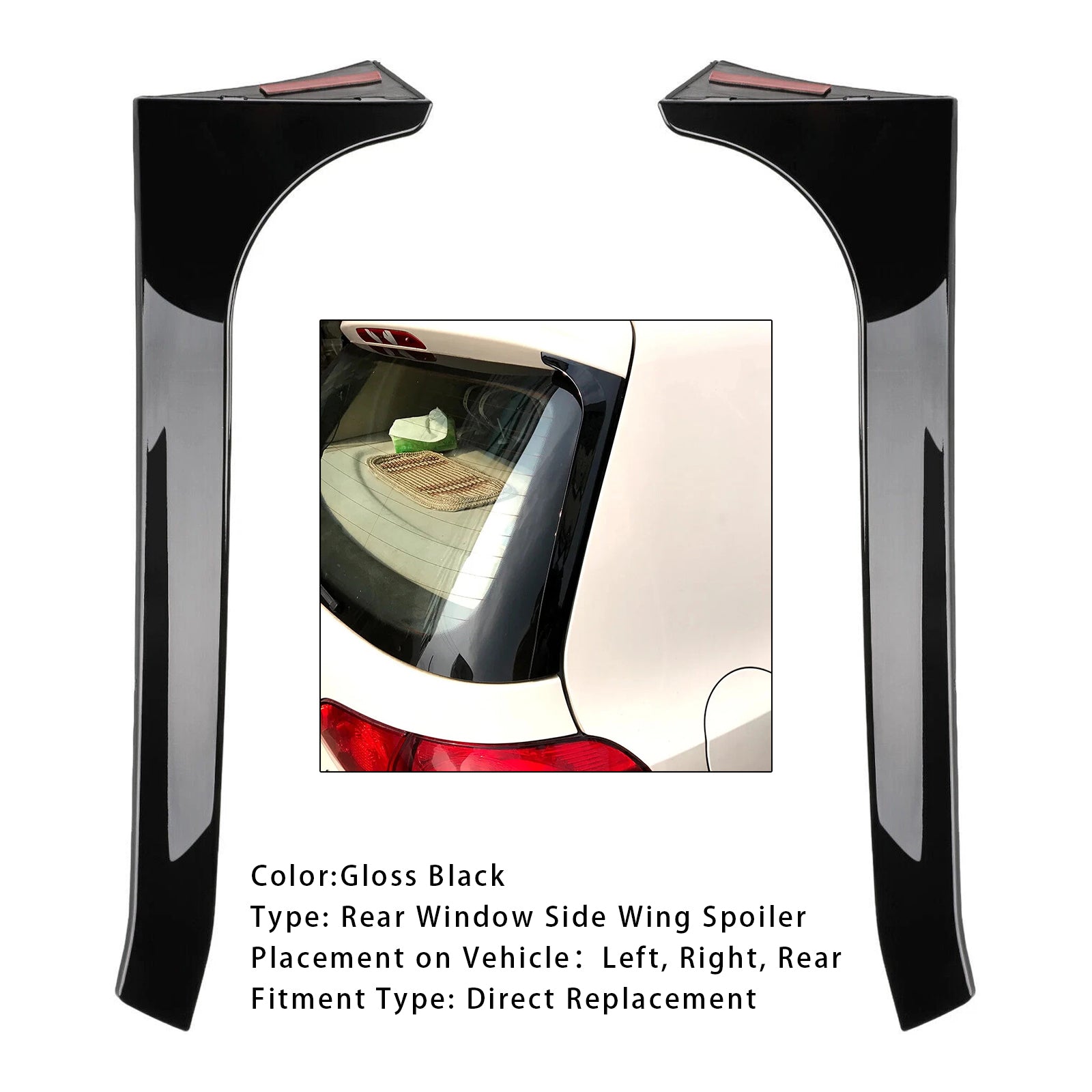 2008-2013 VW Golf MK6 GTI Par de alerones laterales para ventana trasera, color negro brillante