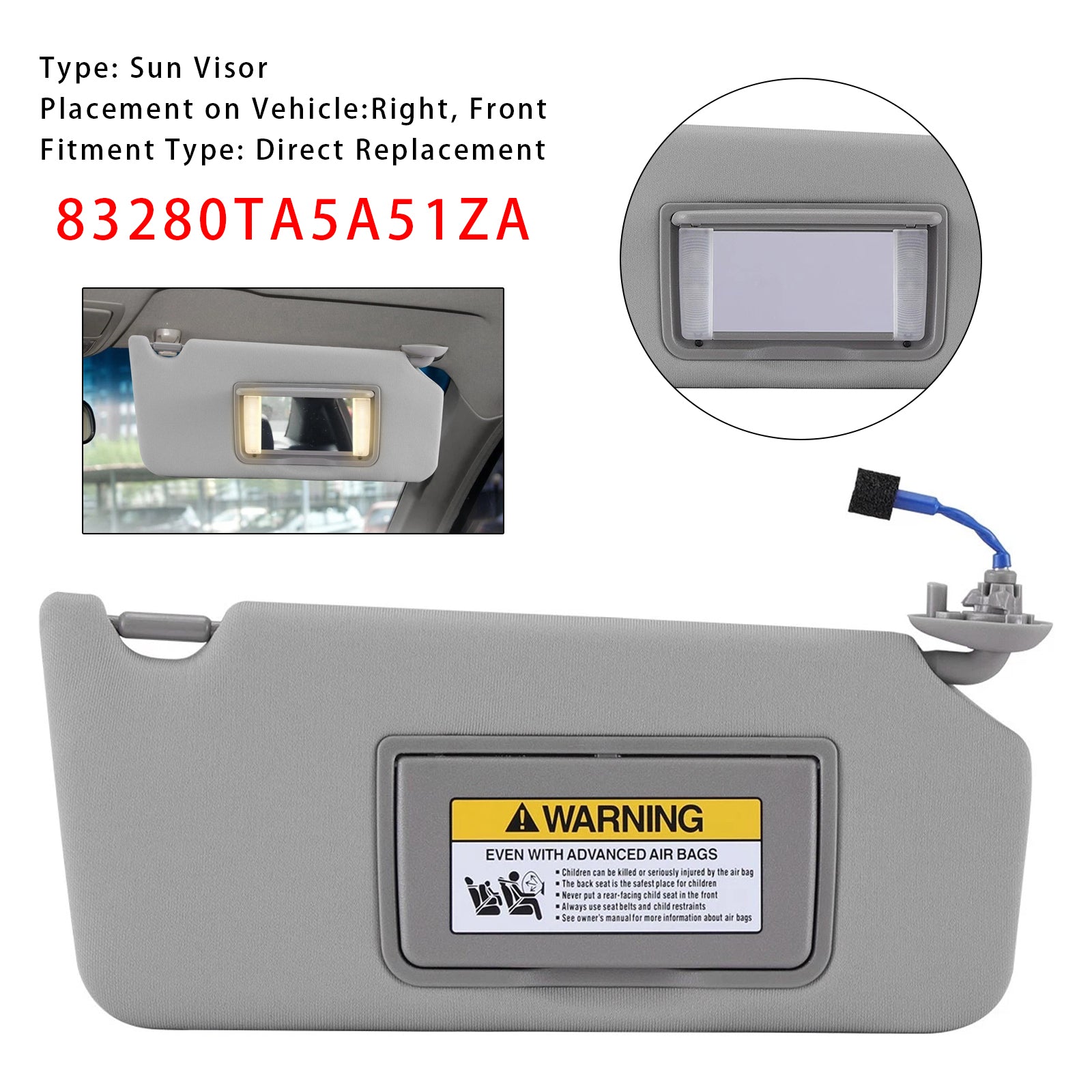 2008-2017 Honda Accord Gray Right Side Sun Visor 83280TA5A51ZA