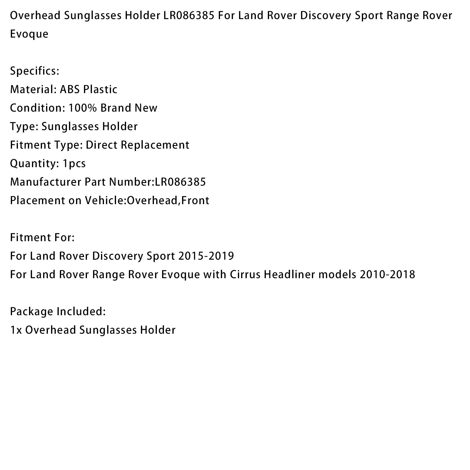 Overhead Sunglasses Holder LR086385 For Discovery Sport Range Rover Evoque