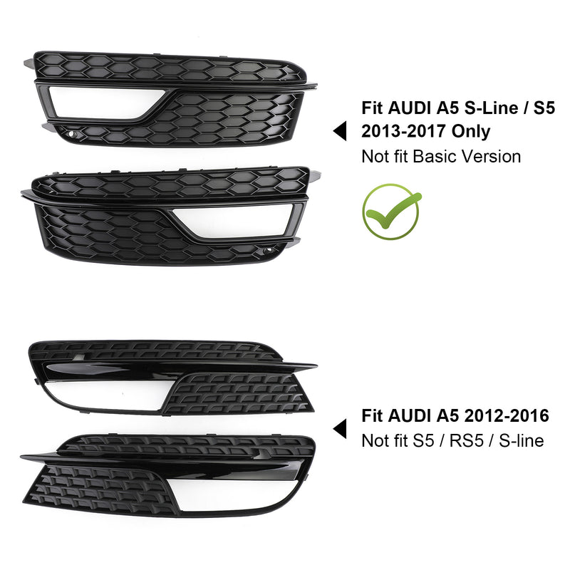 2013-2016 AUDI A5 S-Line S5 Pair Front Fog Lamp Black Trim Grills Grill