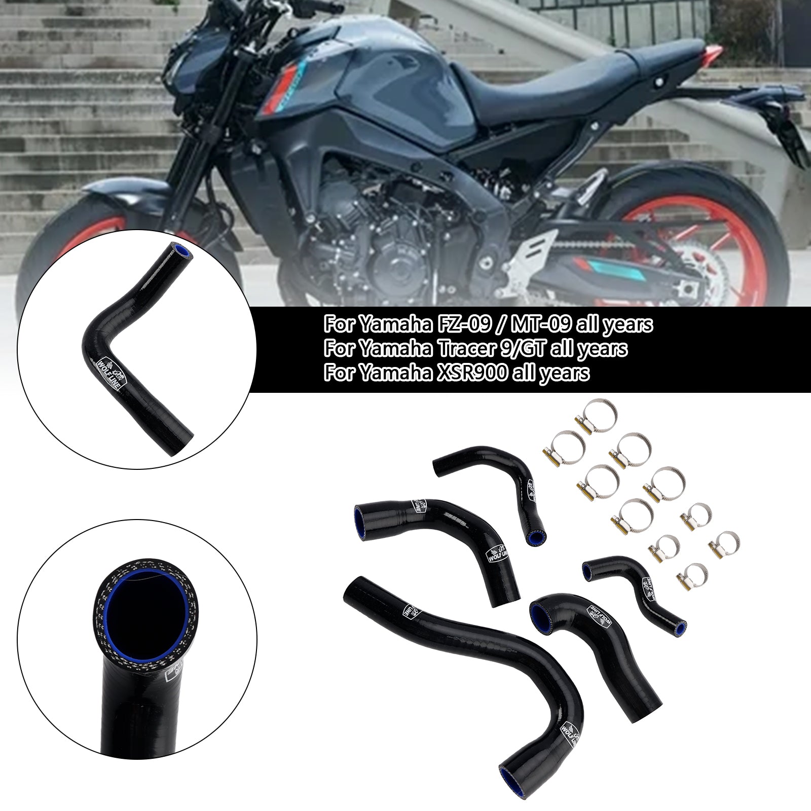 Yamaha MT-09 XSR900 TRACER 9/GT Todos os anos Silicone Radiator Coolant Mangueira