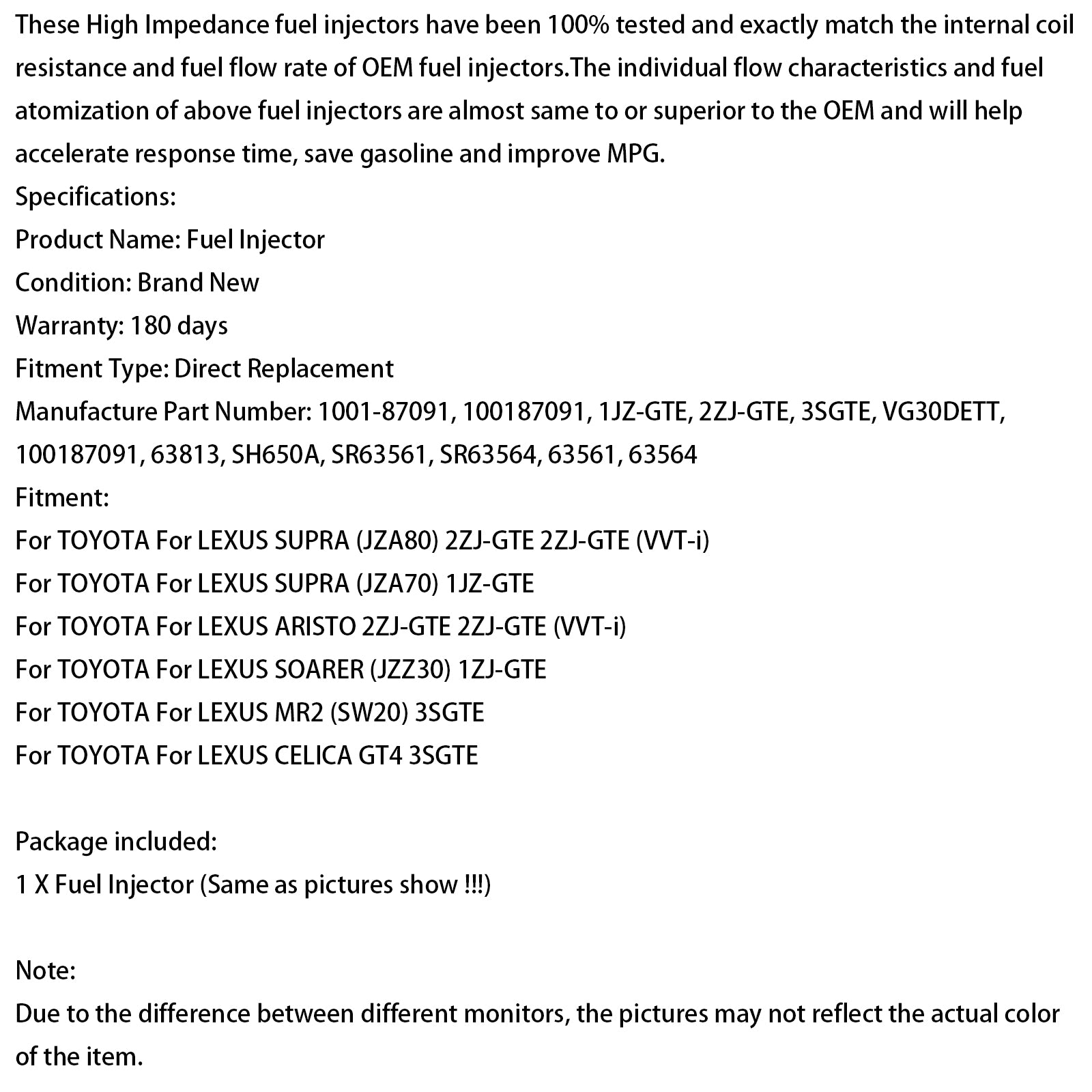 Injecteur de carburant 1001 – 87091, 1 pièce, pour Denso 650CC, Toyota Supra JZA80 2JZGTE 2JZ