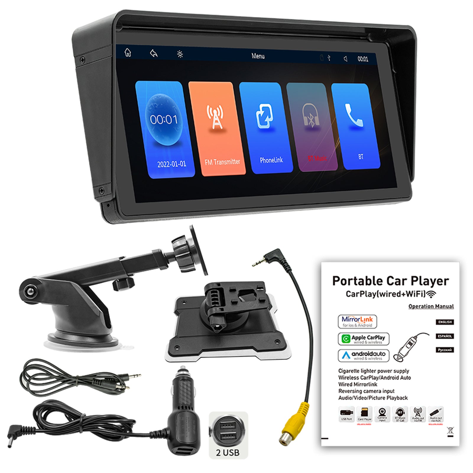 10.26" Auto MP5 prehrávač Bluetooth FM vysielač Bezdrôtový Carplay 4 LED kamera