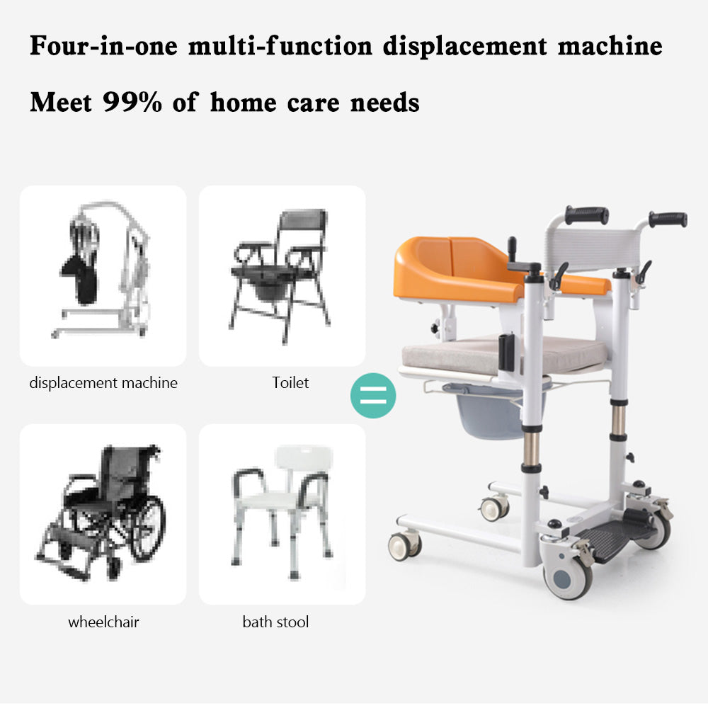 Elderly Patient Lift and Transfer Wheelchair W/180° Split Seat and Bedpan