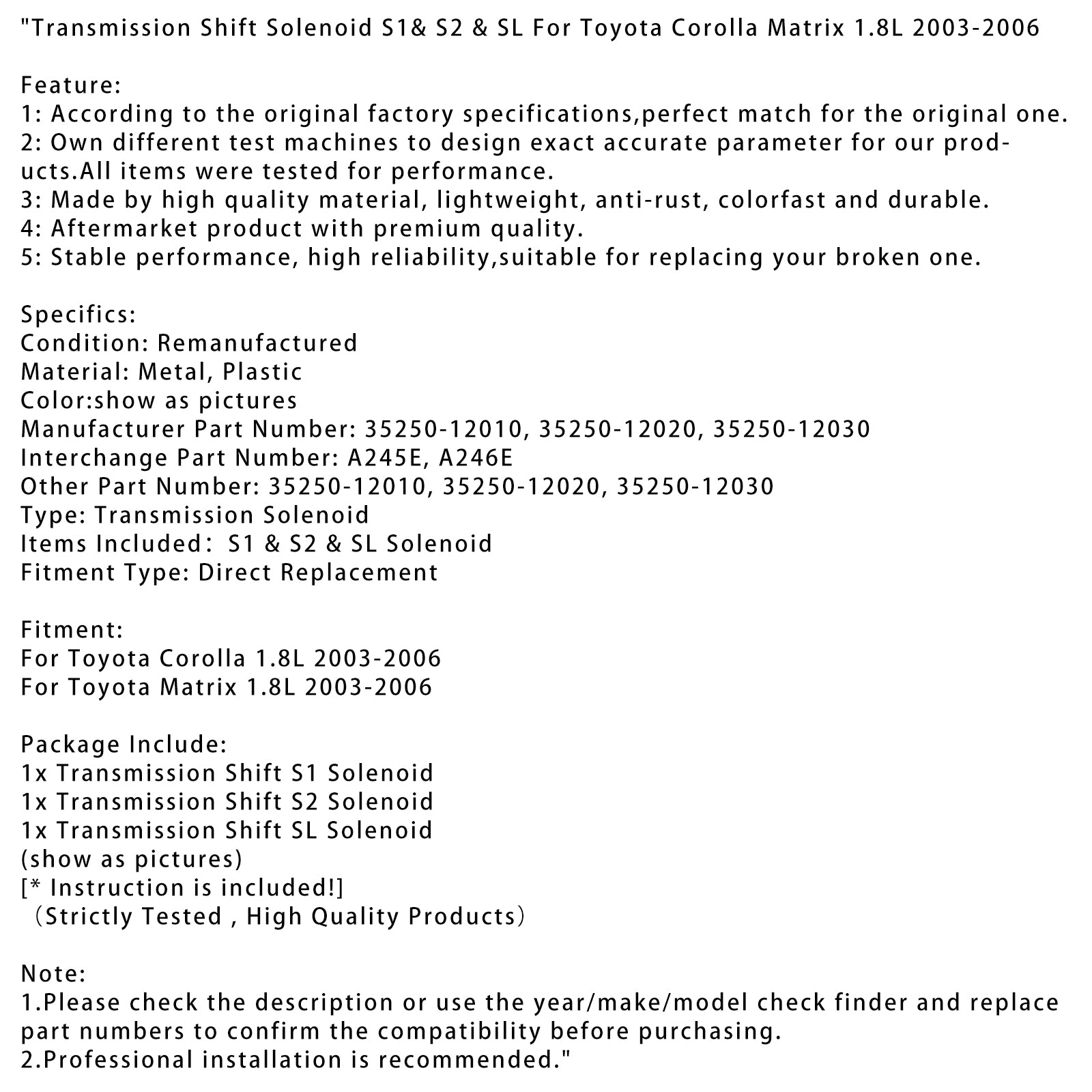 2003-2006 Toyota Corolla 1.8L Växellåda Växelmagnet S1&S2&SL 35250-12010 35250-12020