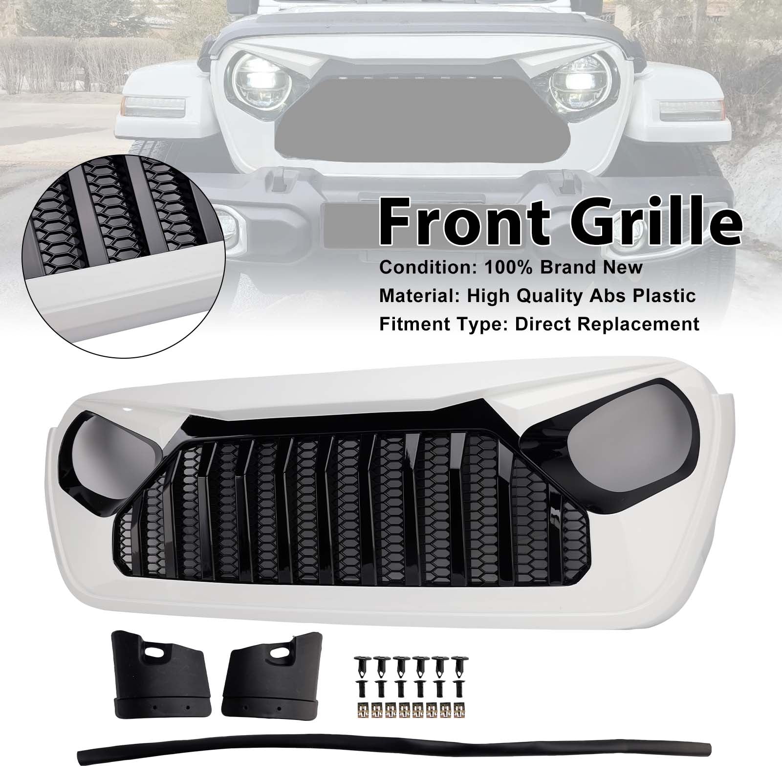 2018-2023 adapté pour Jeep Wrangler JL JT blanc & noir calandre avant Vader Grille de pare-chocs