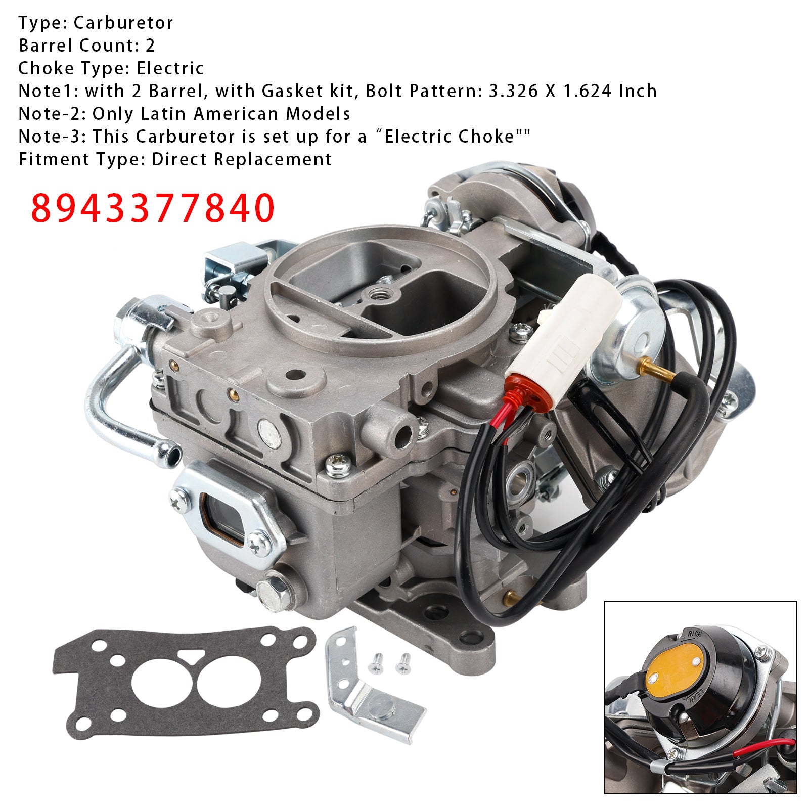 Carburateur 2 barils 8943377840 pour Isuzu Trupper Caribe 2.3L 1988-1994 4ZD1