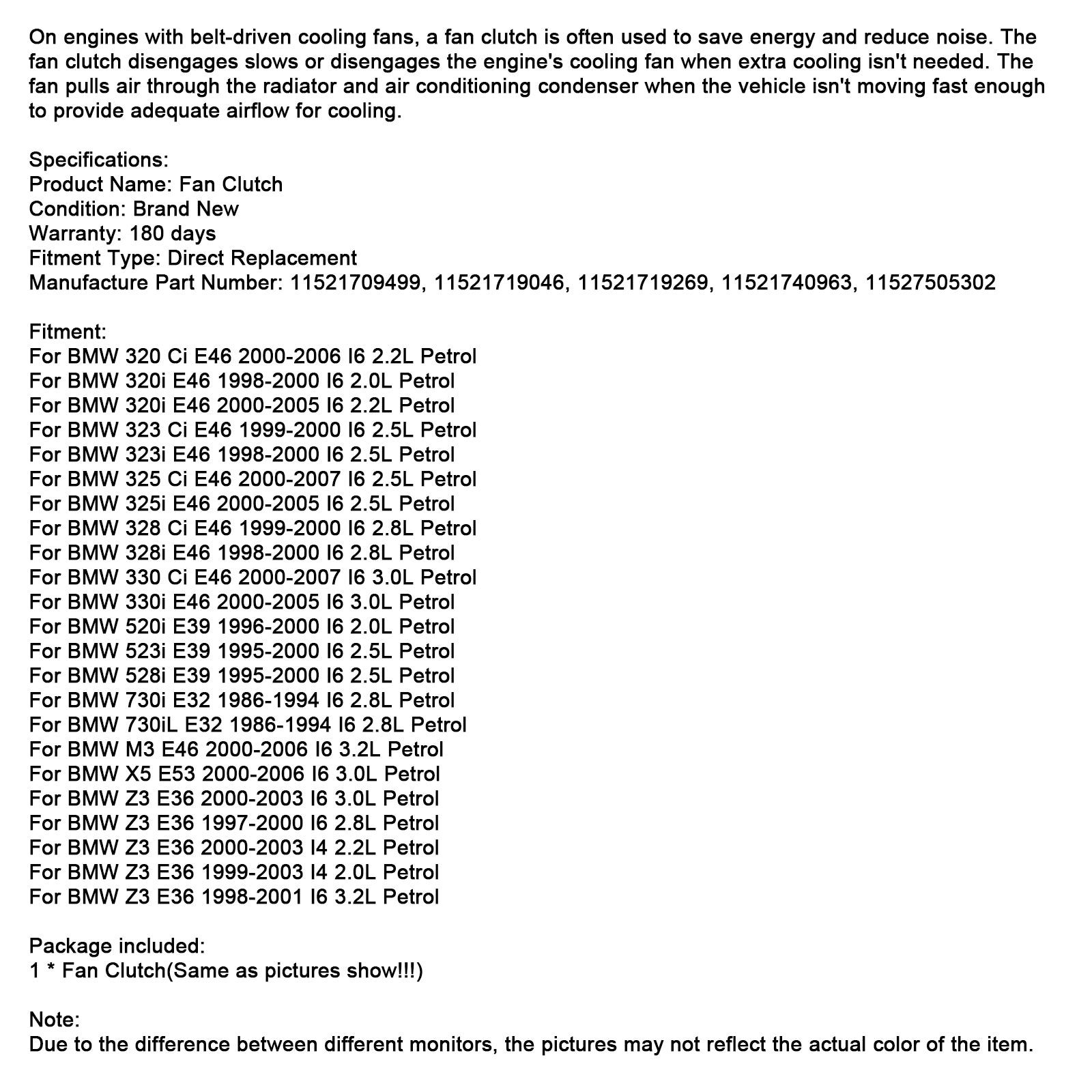 2000-2006 BMW 320 CI E46 I6 2.2L CLOCK CLOCK CLOCK CLOCK BETROL RADIÁTOR 11521719269 11521719046