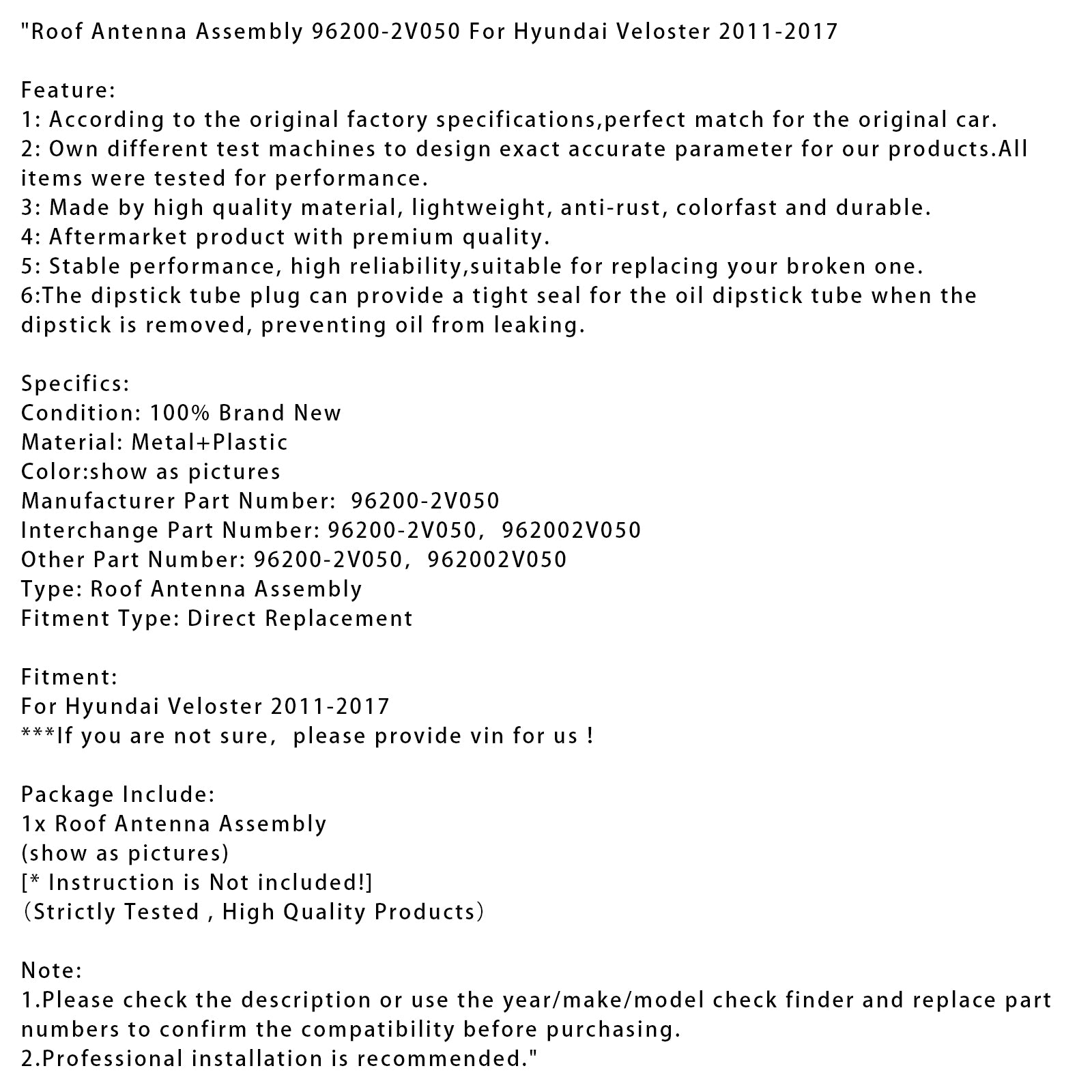 Roof Antenna Assembly 96200-2V050 For Hyundai Veloster 2011-2017