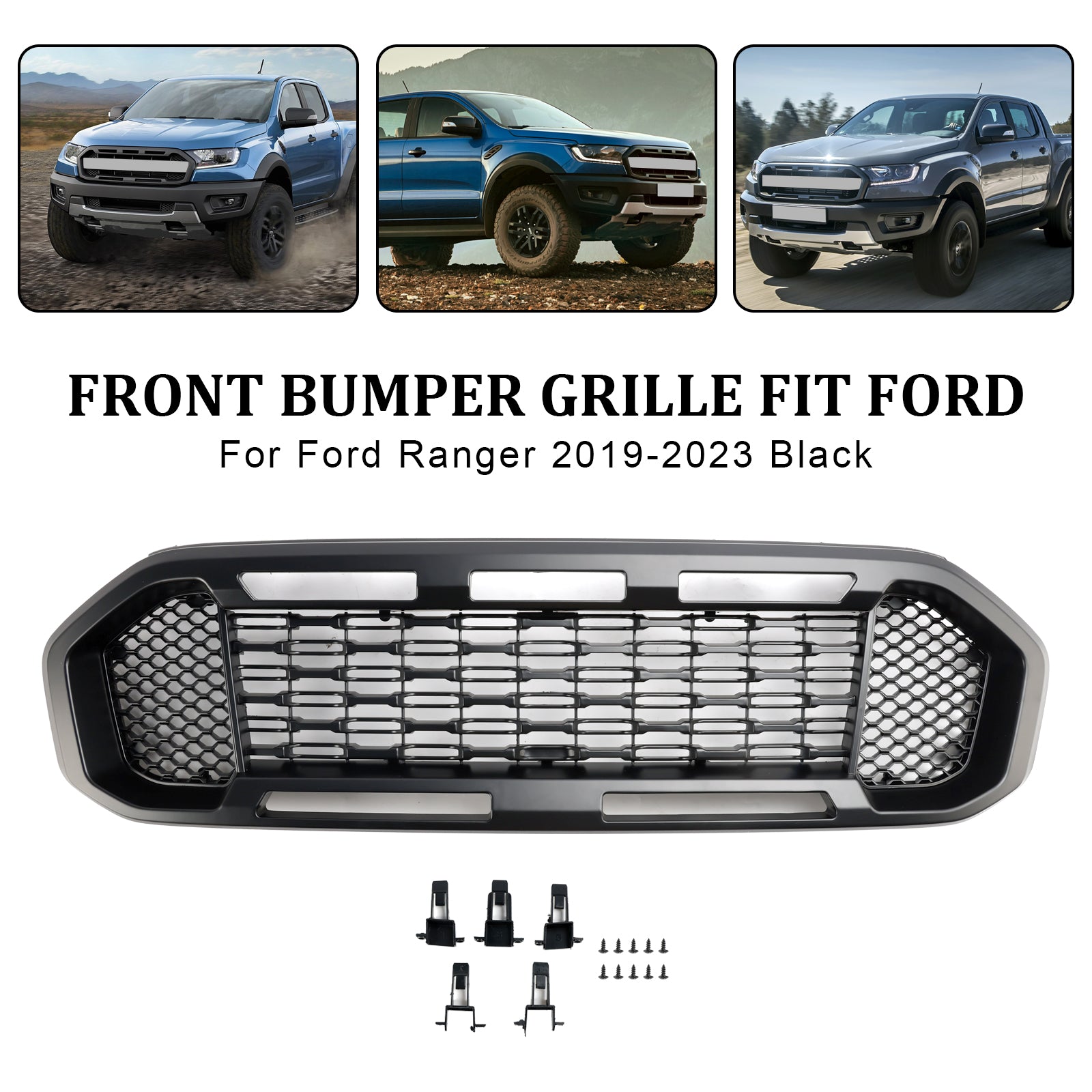 2019-2023 Ford Ranger T8 Black Front Bumper Grill Grille