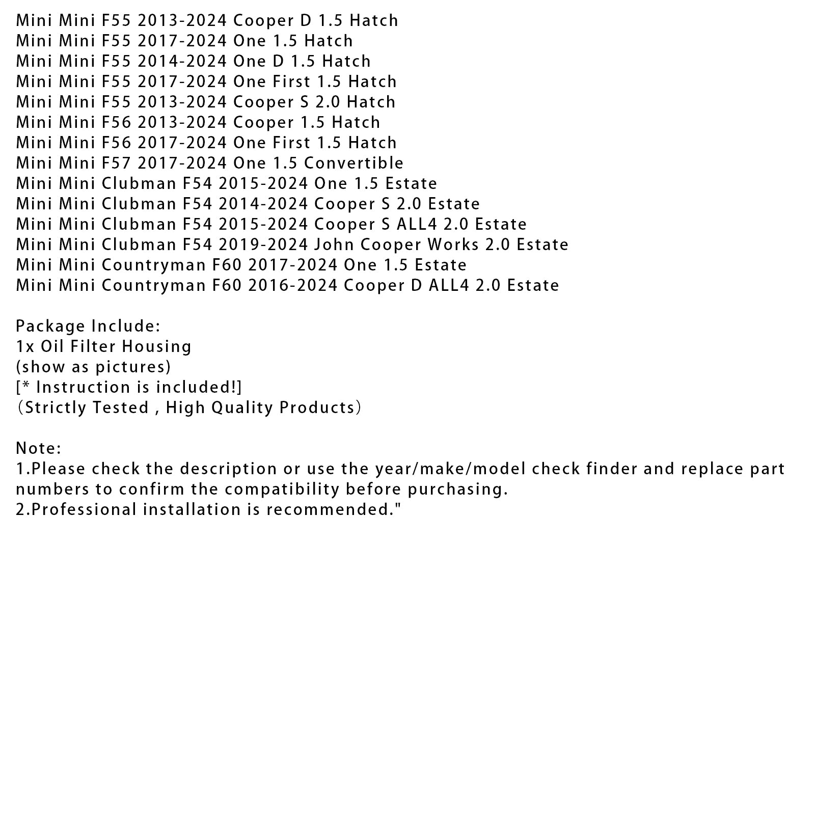 Oliefilterhuis 11428585237 voor BMW 2-serie F45 X1 X2 Mini Countryman