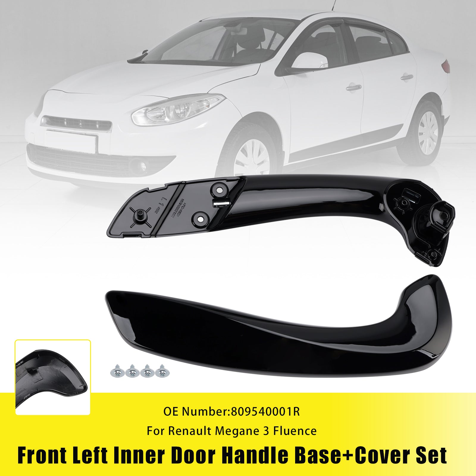 2008-2016 Renault Megane 3 Front Left Inner Door Handle Base+Cover Set Black