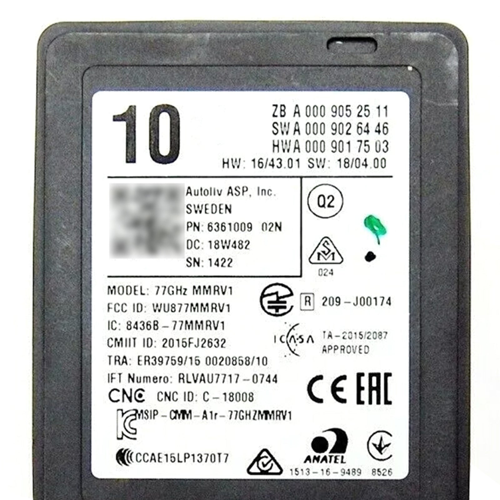 2018-novunne MERCEDES BENZ C Klasse W205 C260 L Ny radarsensor Distronic-kontrollenhet A0009052511