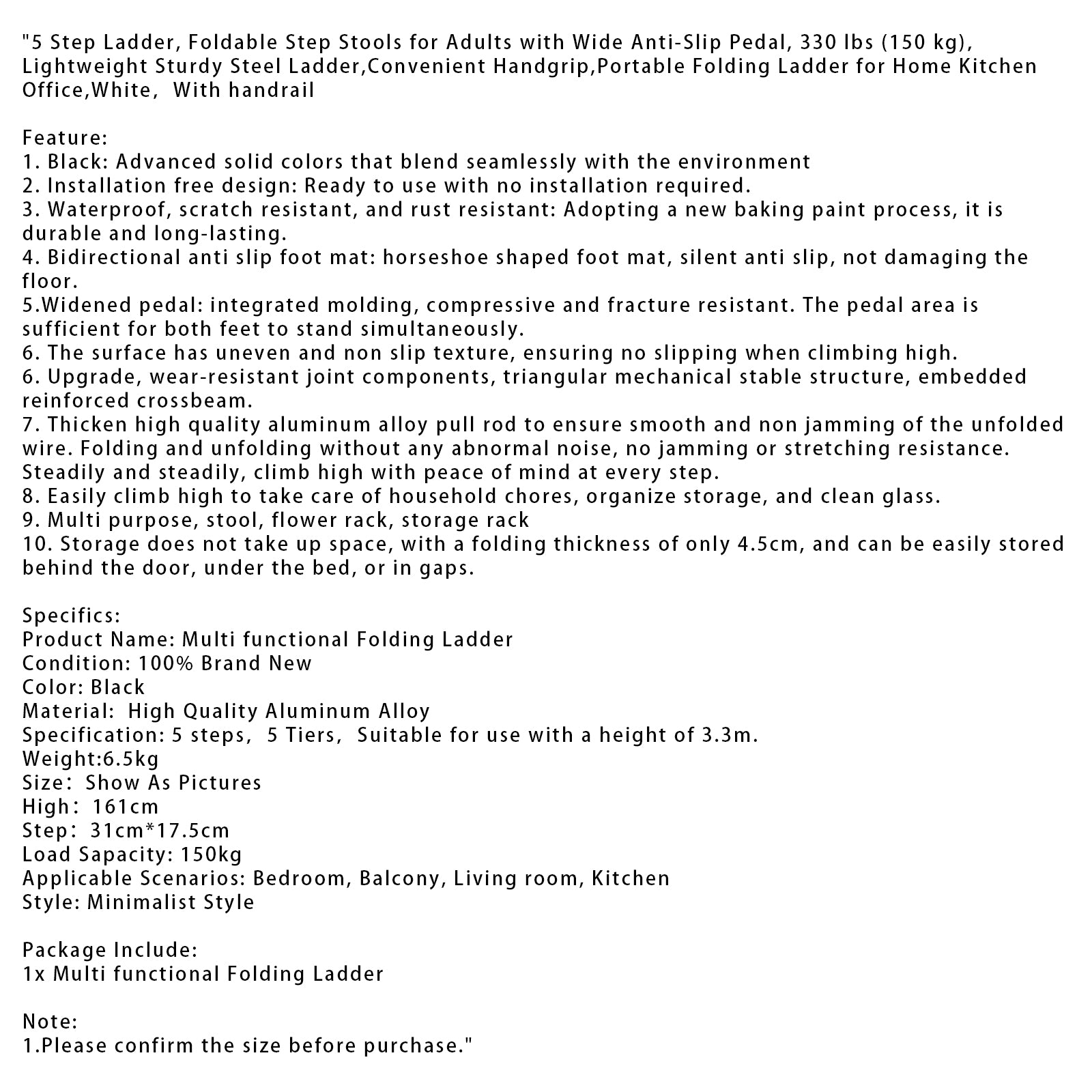 Escada de 5 etapas, banquinho dobrável, escada de degrau de alumínio com pedal anti-deslizamento