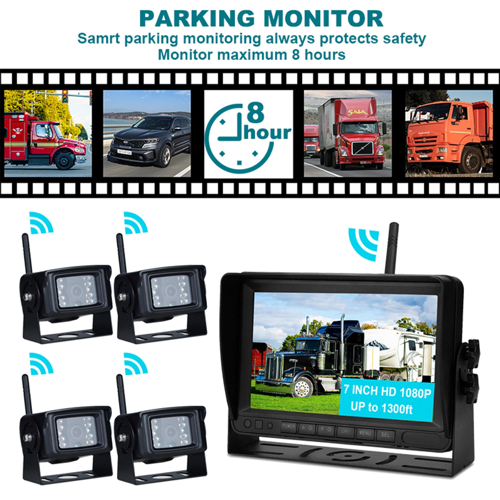 7-inch display AHD 1080P draadloze achteruitrijcamera-back-upcamerakit voor vrachtwagenaanhangwagen