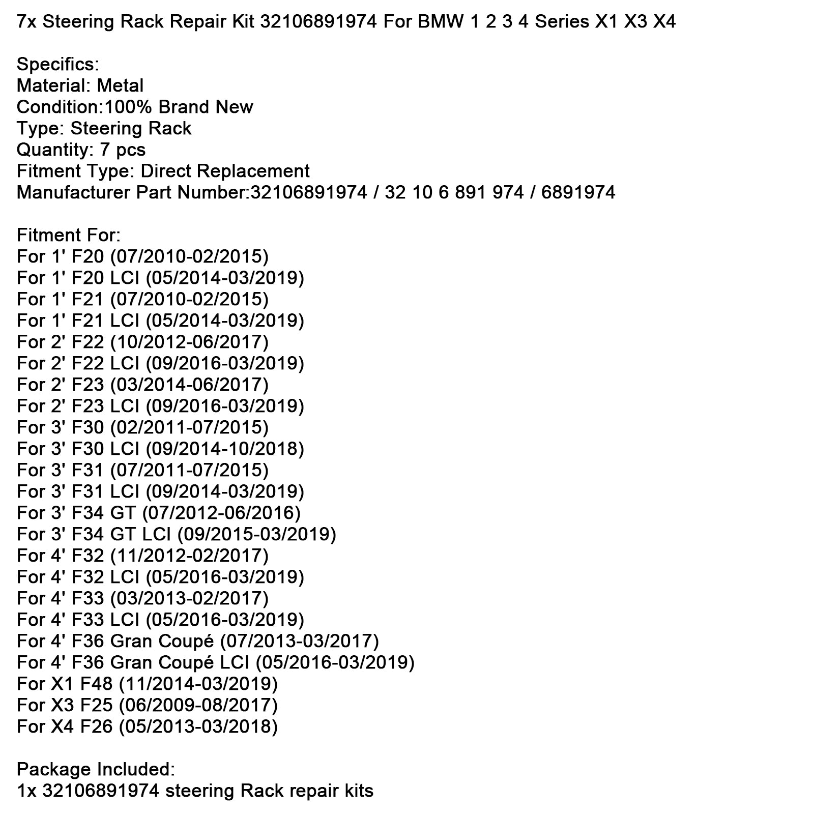 7x Súprava na opravu riadenia na riadiaci stojan 32106891974 pre BMW 1 2 3 4 Series X1 X3 X4