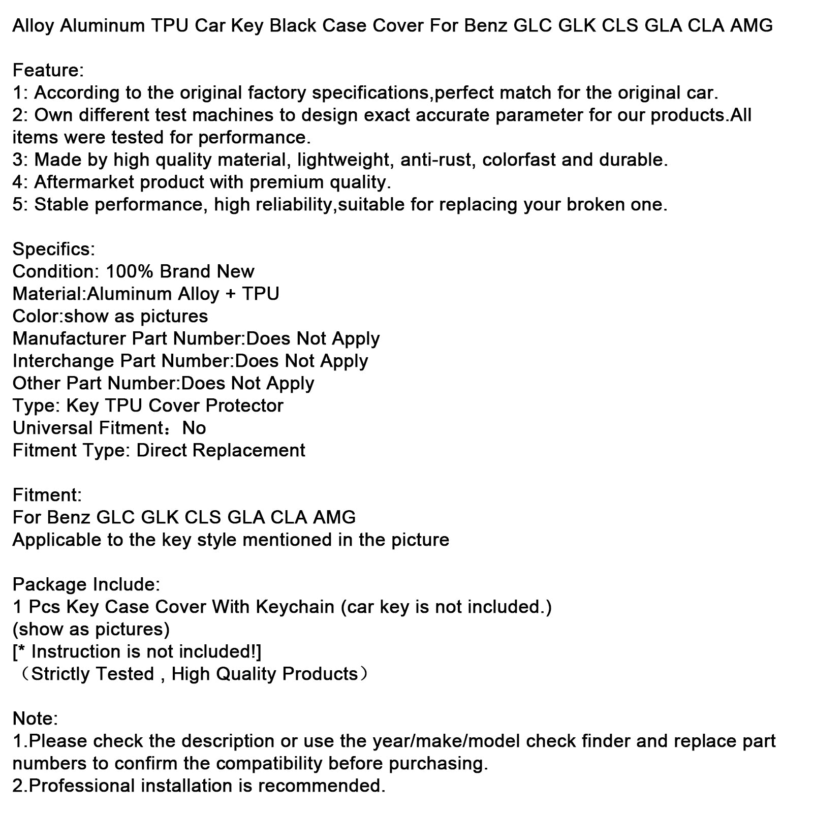 Étui noir pour clé de voiture en alliage de cuir et d'aluminium TPU, housse pour Benz GLC GLK CLS