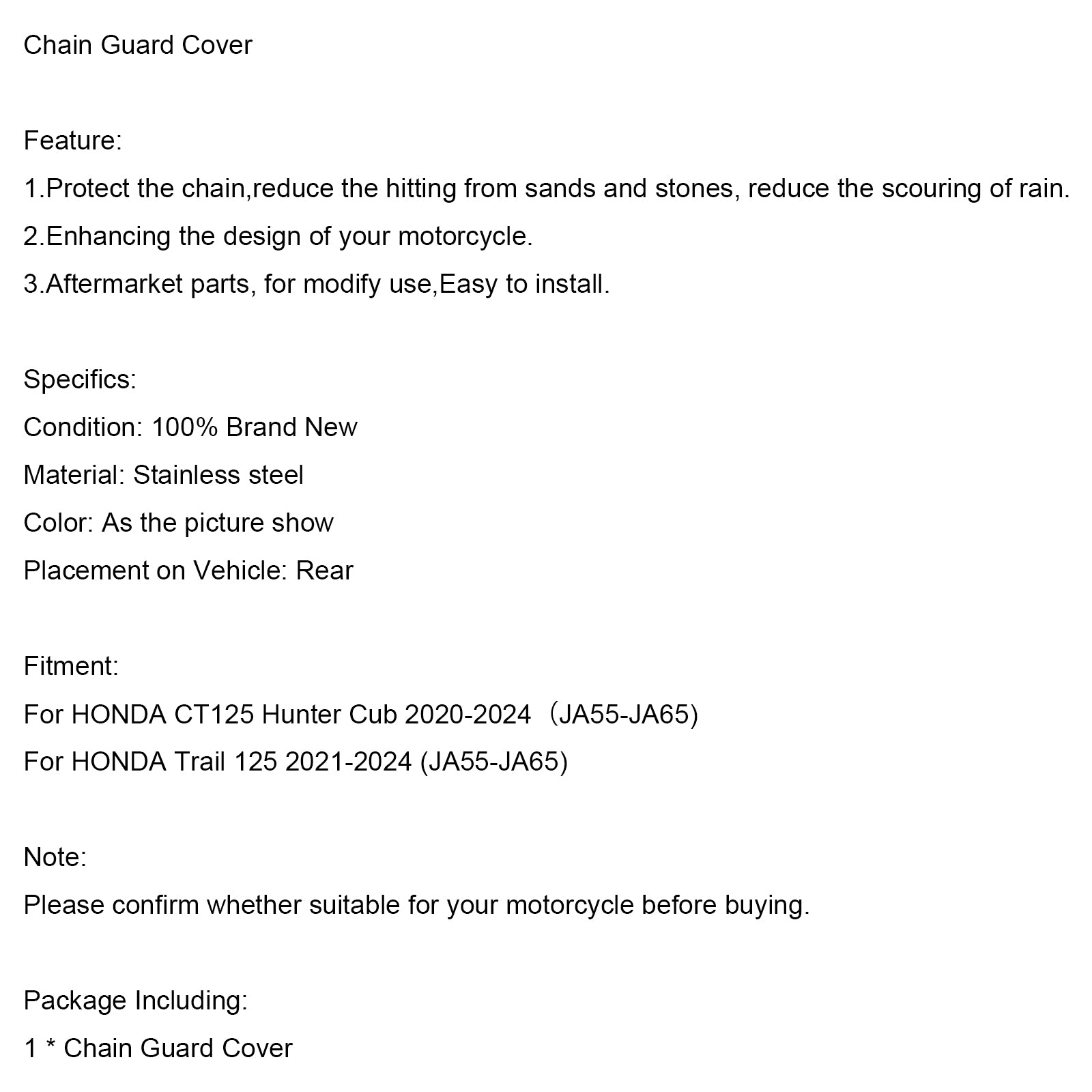 Kryt strážcu reťazca pre Honda CT125 Trail 125 JA55 JA65 2020-2024