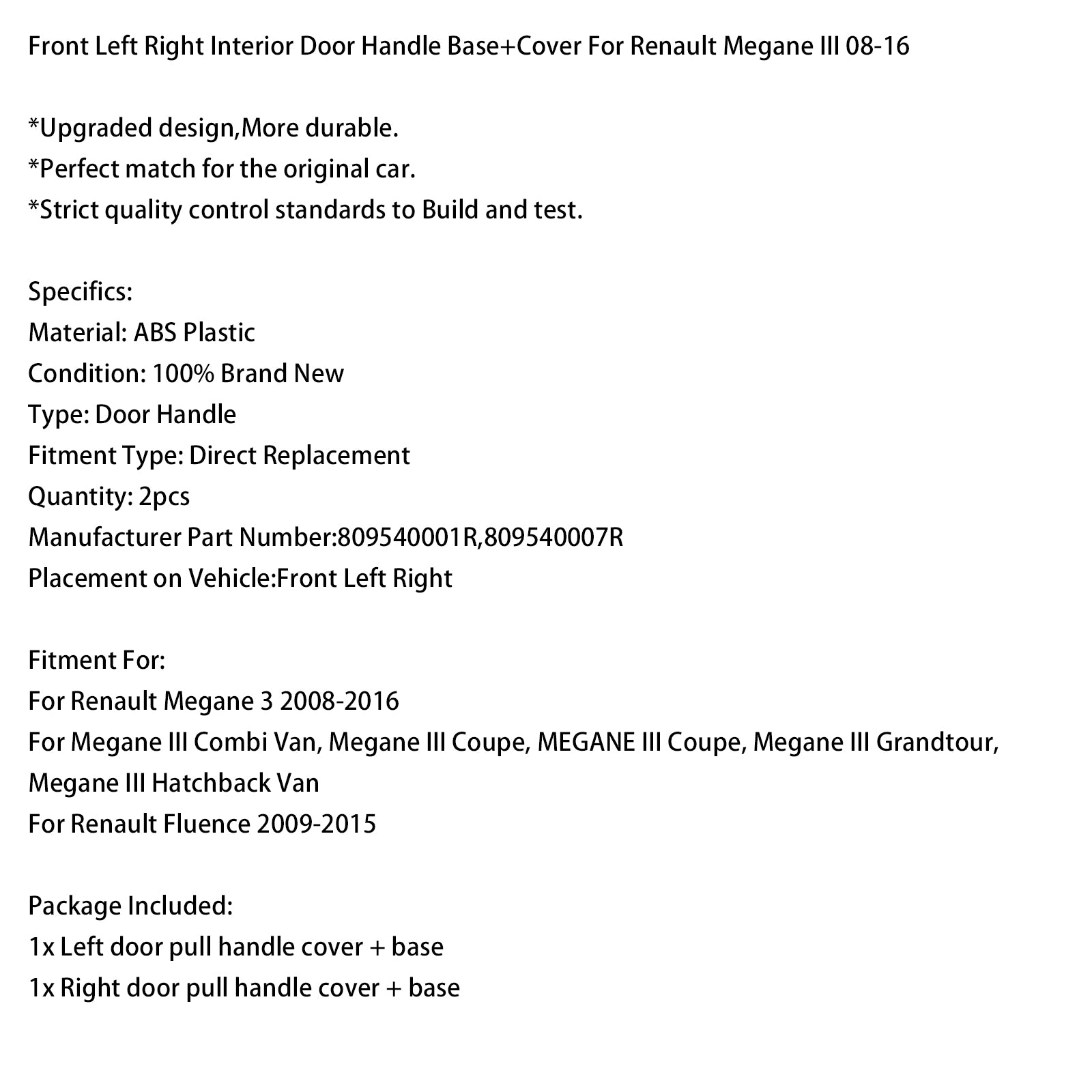 2008-2016 Renault Megane 3 Front Left Right Interior Door Handle Base+Cover