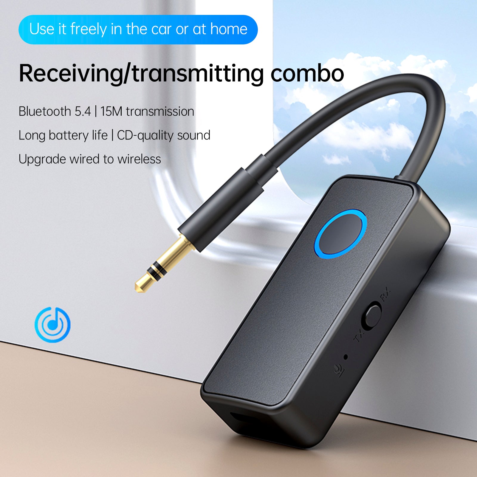 Bluetooth 5.4 Receiver Transmitter 2-in-1 3.5mm Wireless Audio Adapter