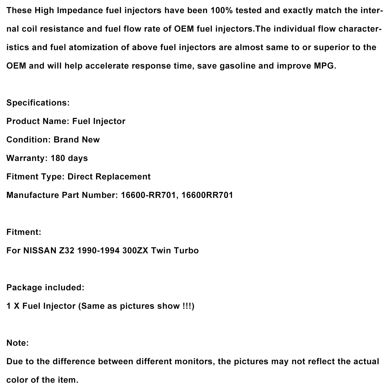 1990-1994 Nissan Z32 300ZX Twin Turbo 1pcs Injector 16600-RR701