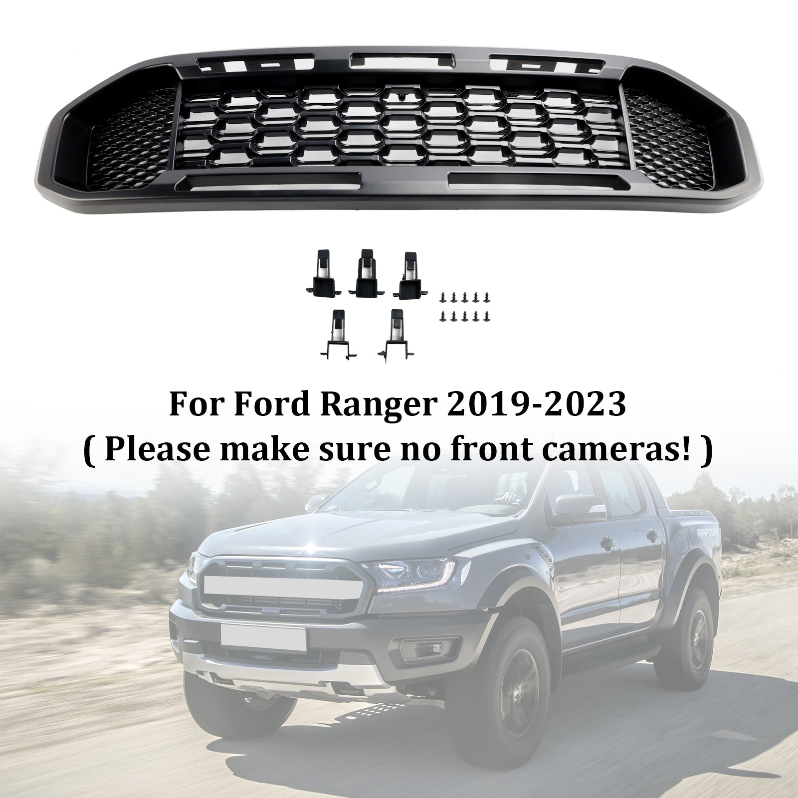 2019-2023 Ford Ranger T8 Black Front Bumper Grill Grille