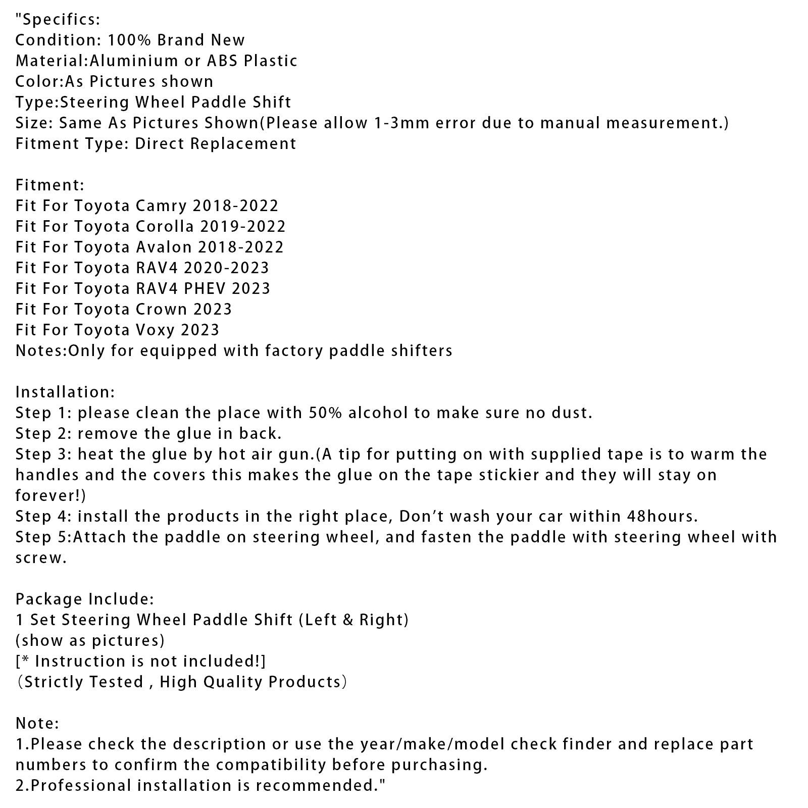 Predĺženie radiacej pádla volantu pre Toyota Camry Avalon