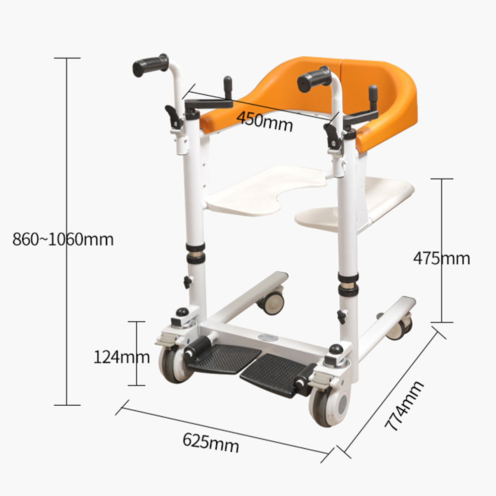 Elderly Patient Lift and Transfer Wheelchair W/180° Split Seat and Bedpan