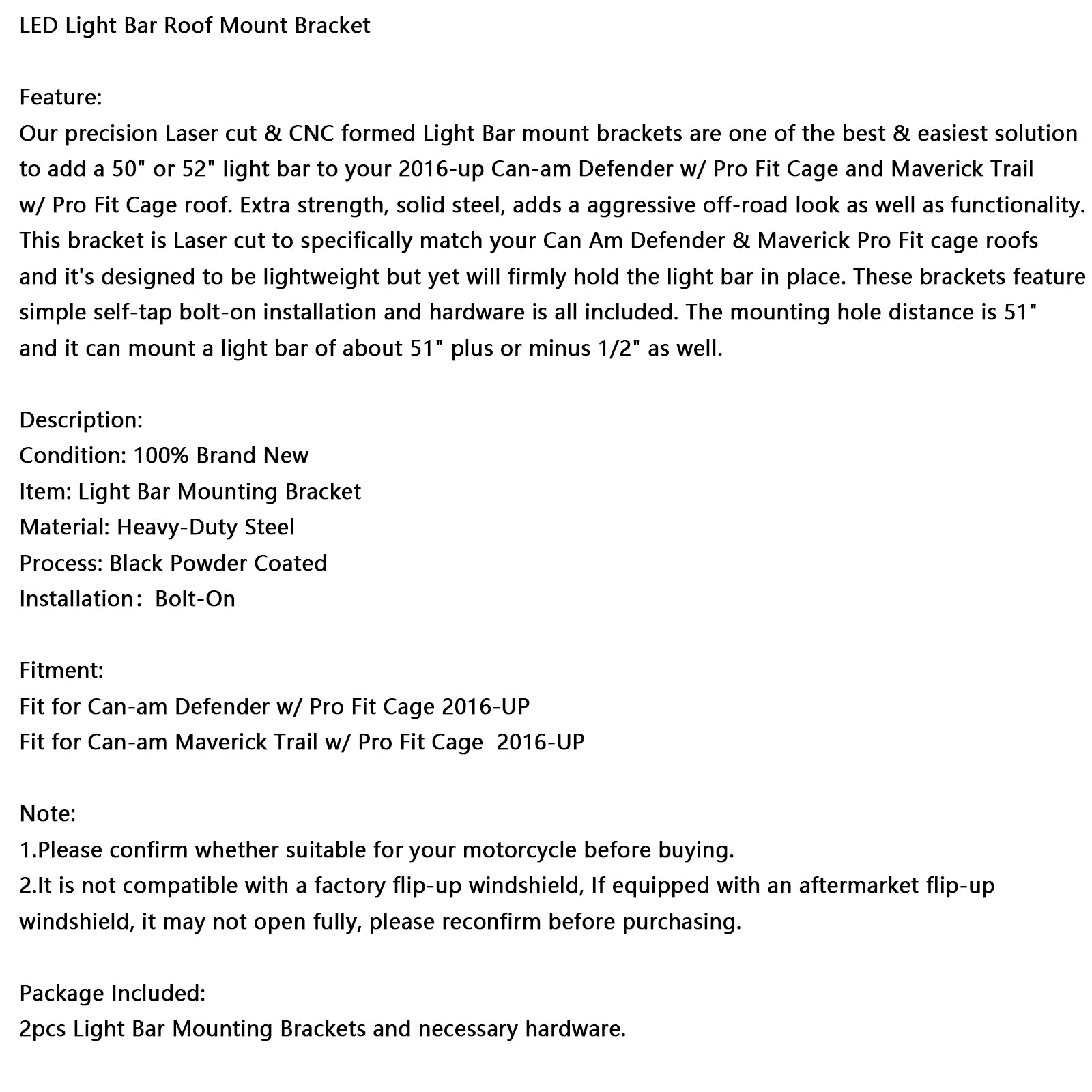 LED-ljusramp takmonteringsfäste passar Can-am Defender Pro-Fit Cage 50"/52" 16-25