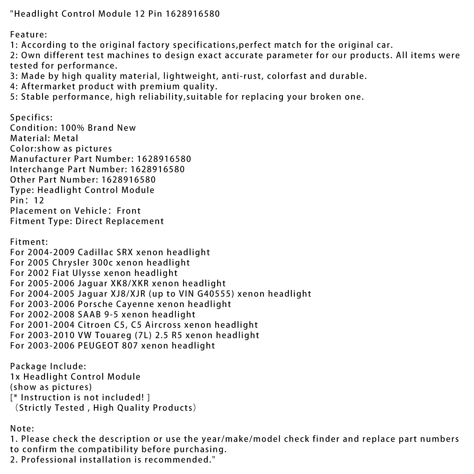 2005-2006 Jaguar XK8/XKR xenonkoplampbedieningsmodule 12-pins 1628916580