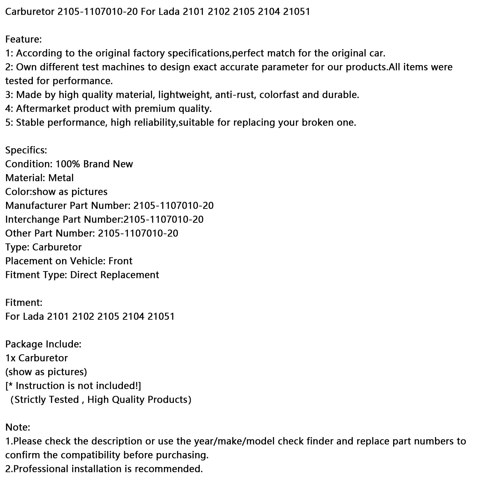 Lada 2101 2102 2105 2104 21051 Förgasare 2105-1107010-20