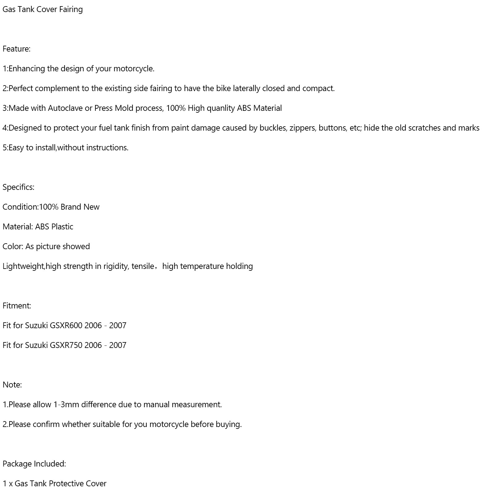 2006-2007 Suzuki GSXR600 GSXR 750 Carbone Gas Tank Cover Cawing Protector