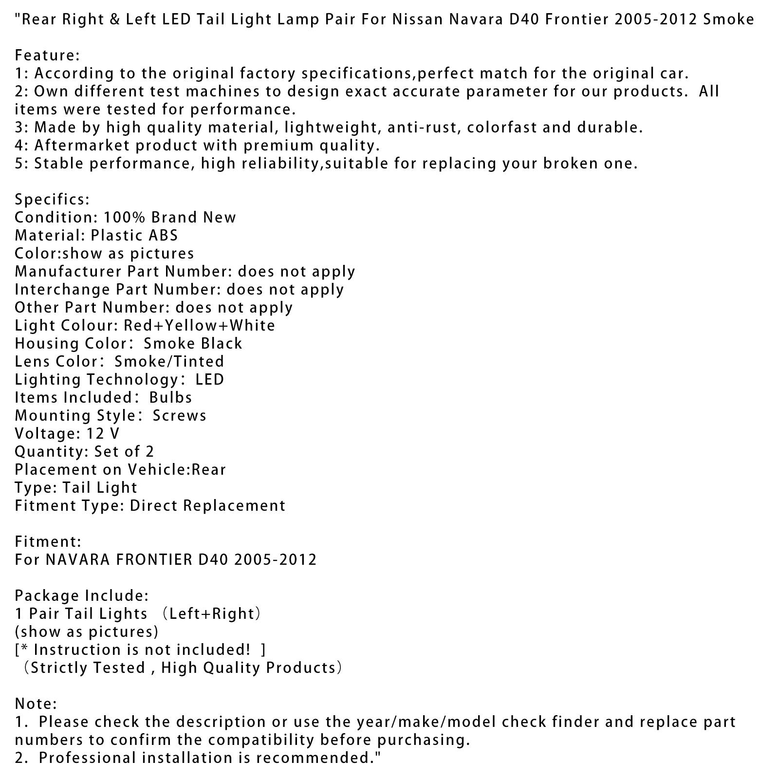 2005-2012 Nissan Navara D40 Frontier LED-achterlicht achterlicht, paar rook