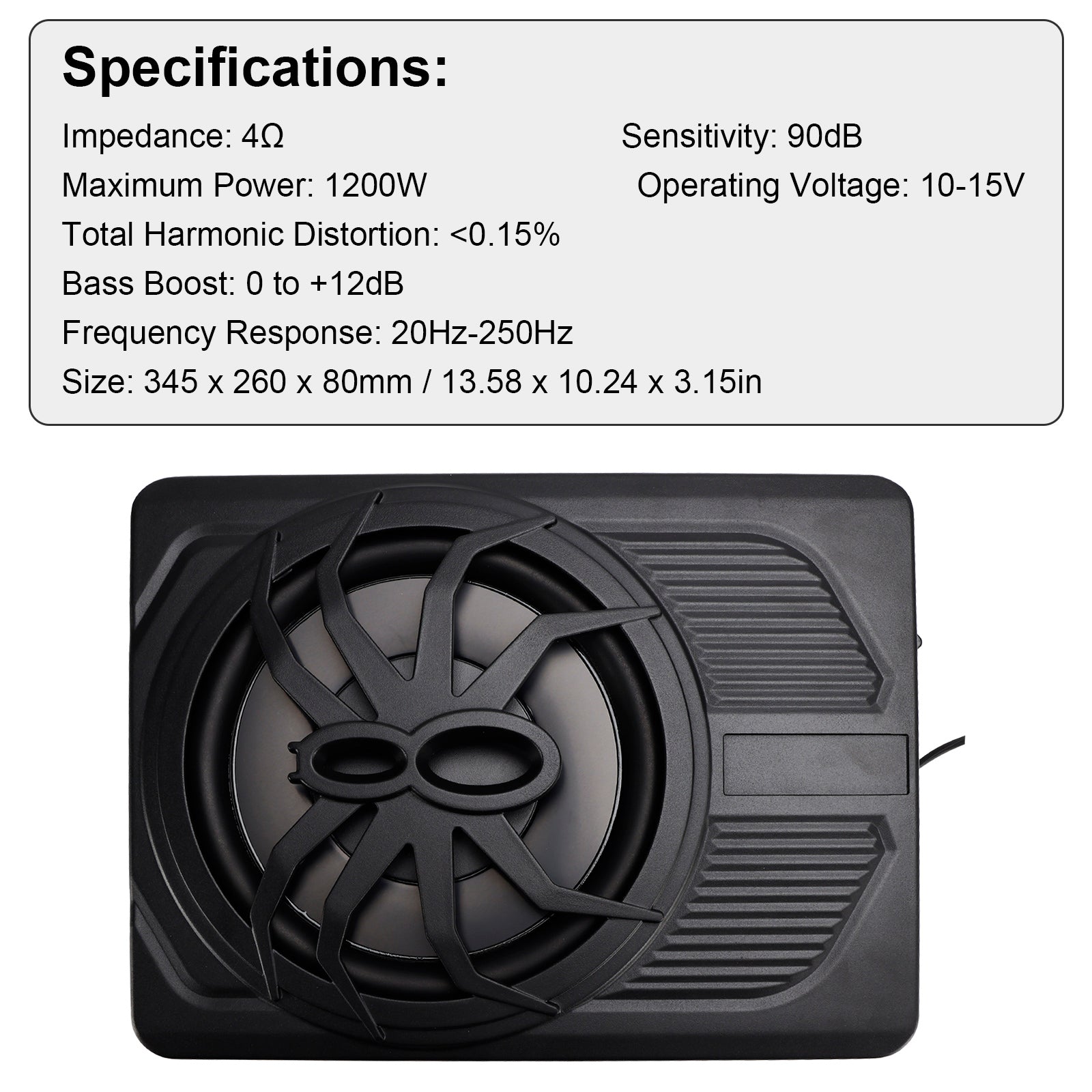 1200W Car Subwoofer 10" 12V Slim Under Seat Powered Car Subwoofer for Car Truck