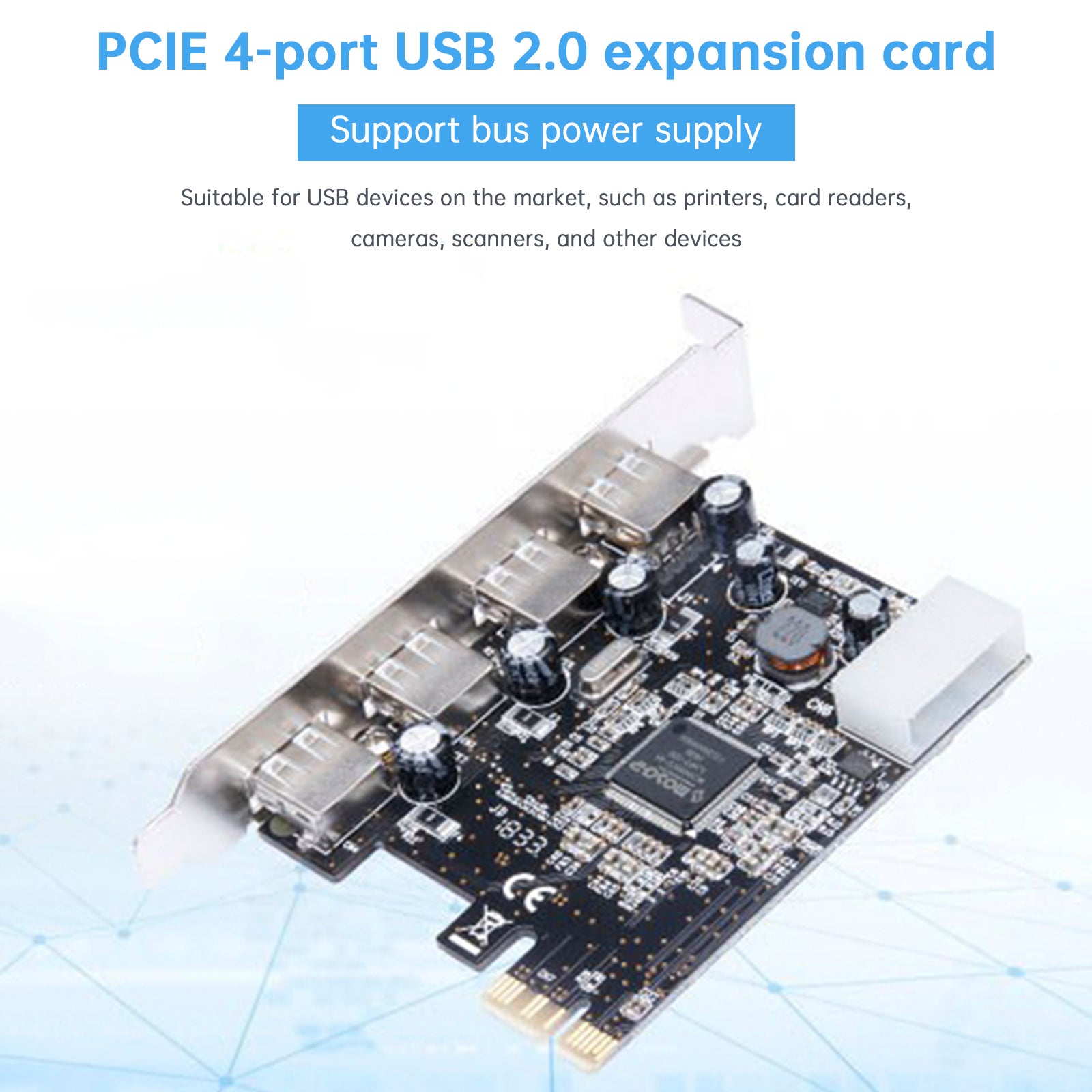 HUB 2.0 PCIE a USB 2.0 Tarjeta de expansión Tarjeta adaptadora Moschip Fuente de alimentación de 4 pines