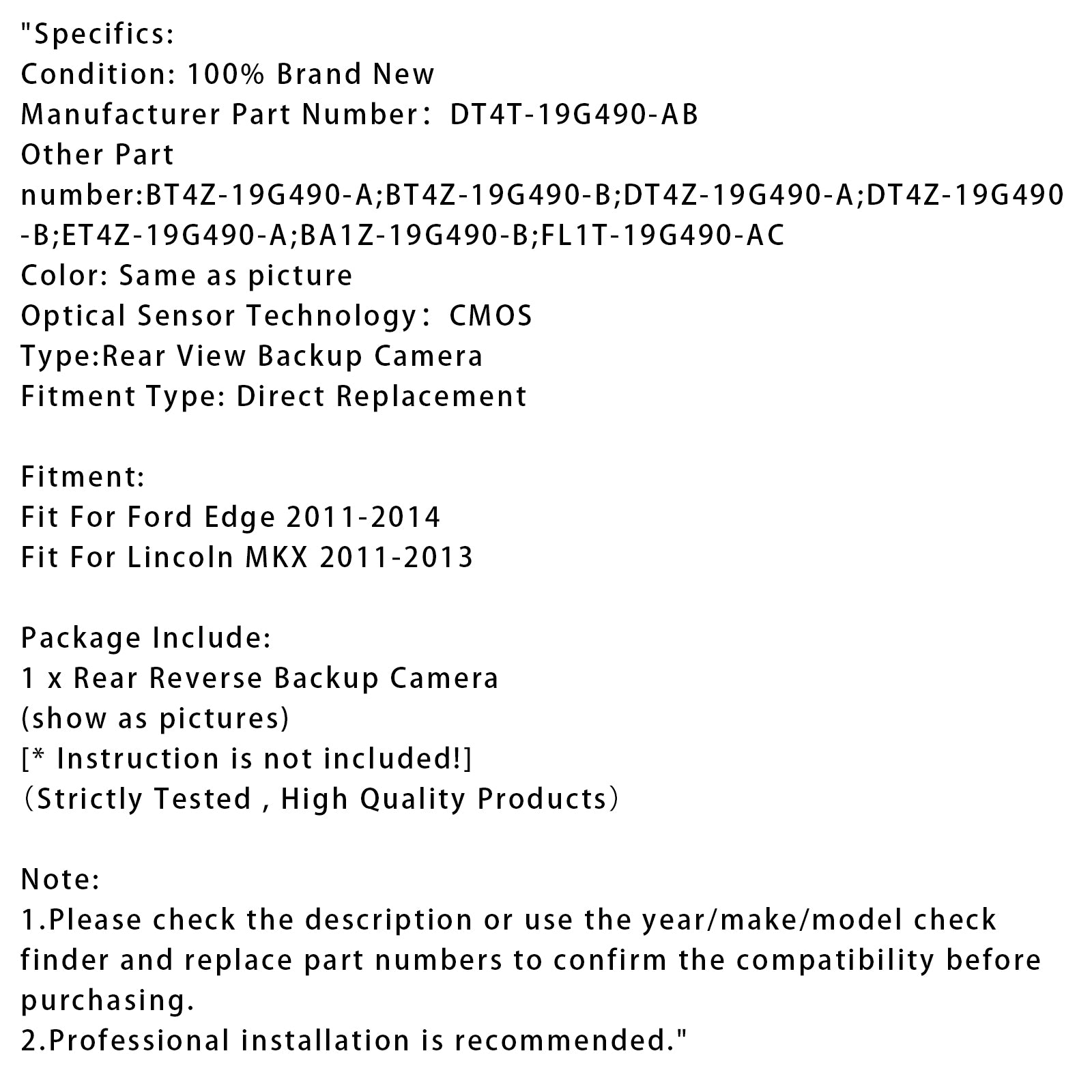 Cámara trasera de respaldo de marcha atrás, asistente de estacionamiento para Lincoln MKX 2011-2013 DT4T-19G490-AB