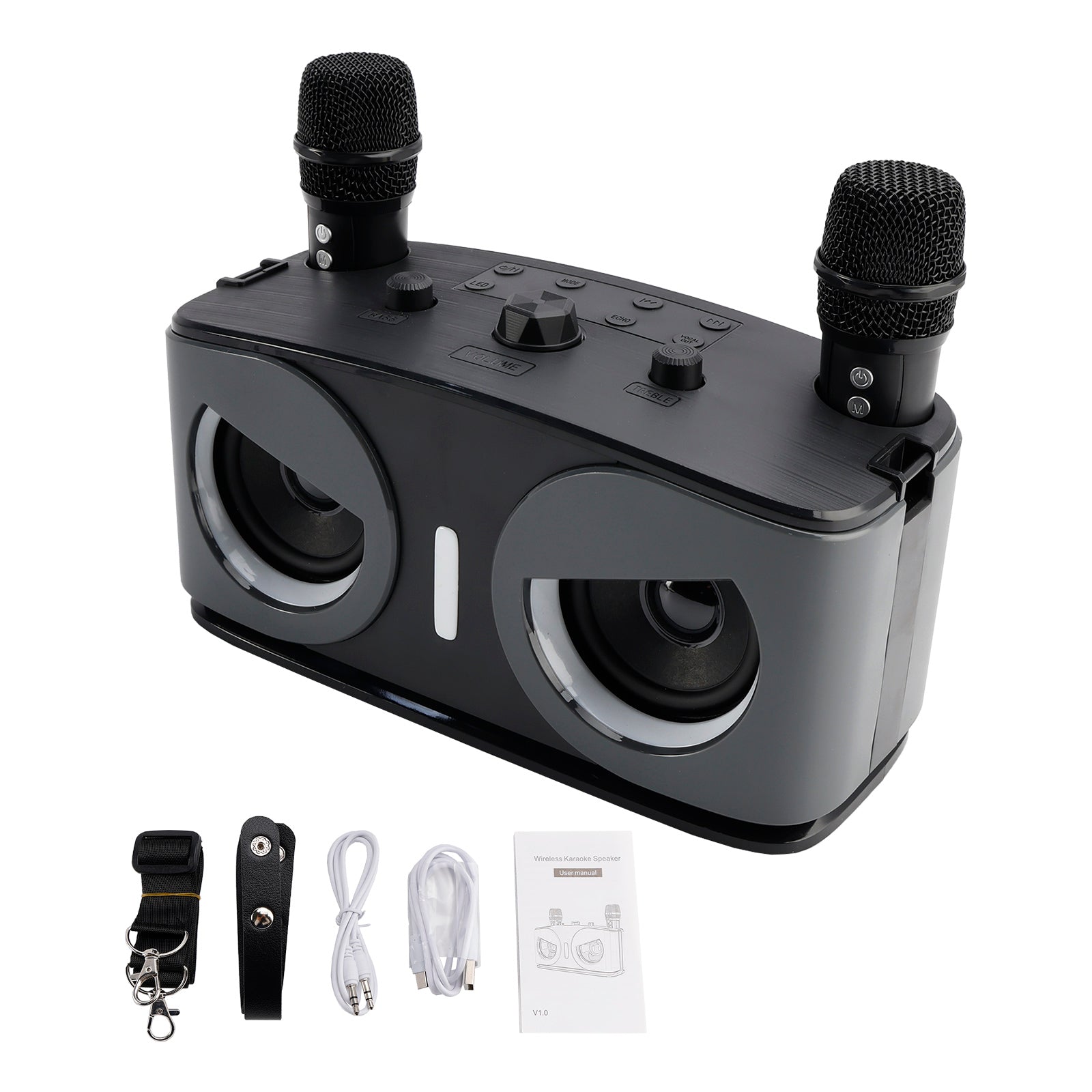 Wireless Bluetooth Speaker High Power Dual Microphone Karaoke All-in-One Audio