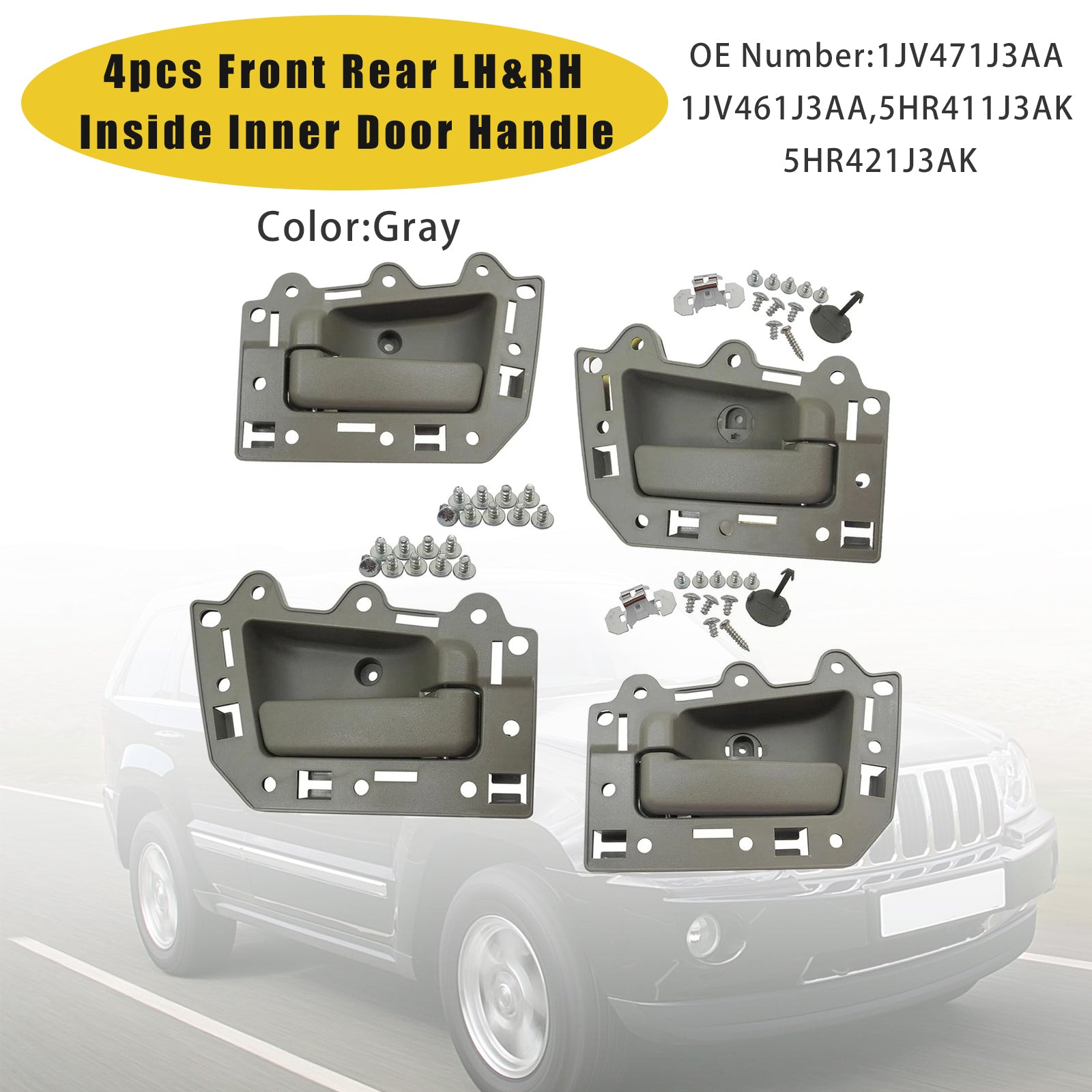 4pcs Front Rear LH&RH Inside Inner Door Handle Gray For Jeep Grand Cherokee 2005-2011